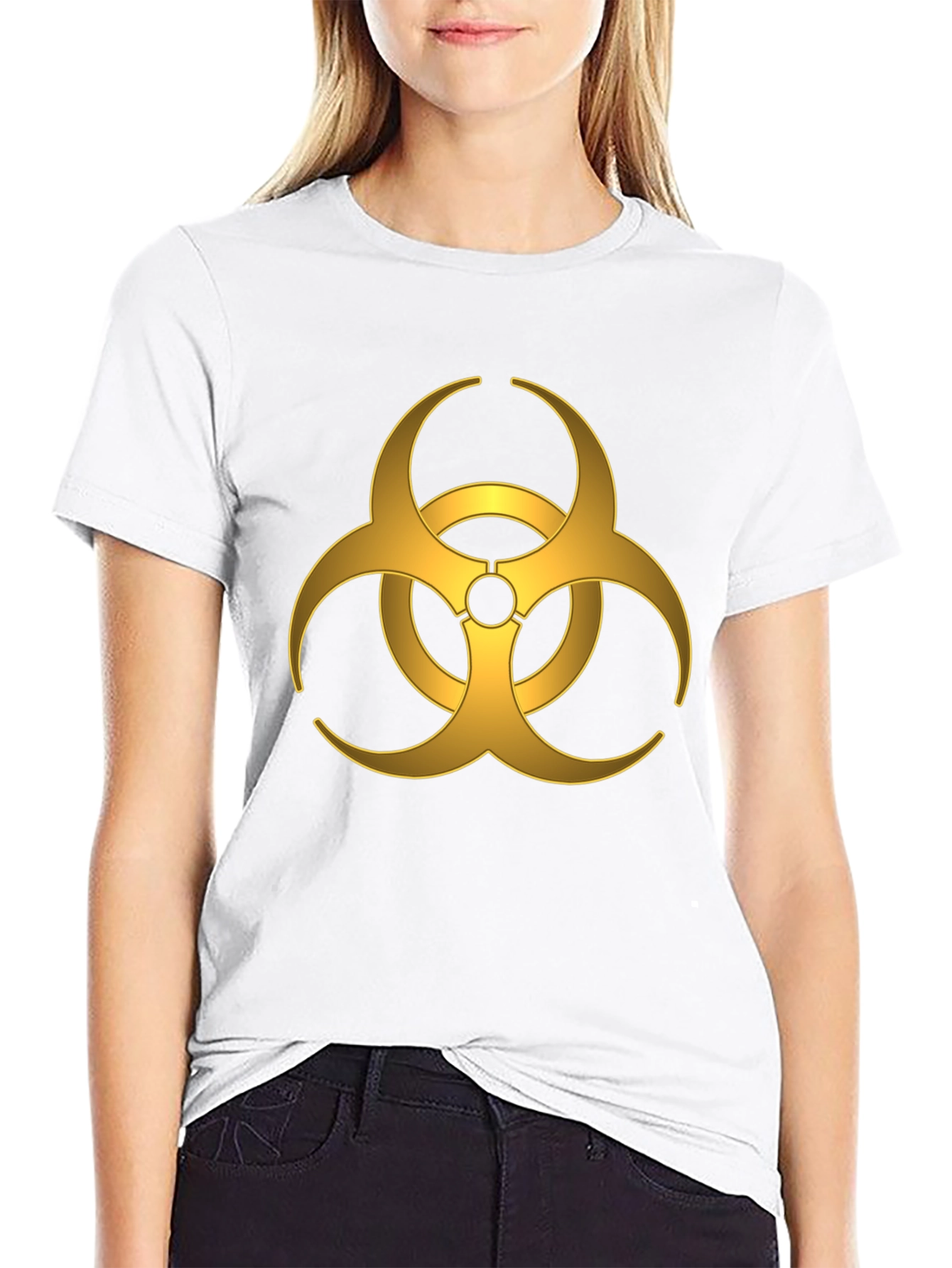 Gold Biohazard Symbol T-Shirt - Mens Black Tee