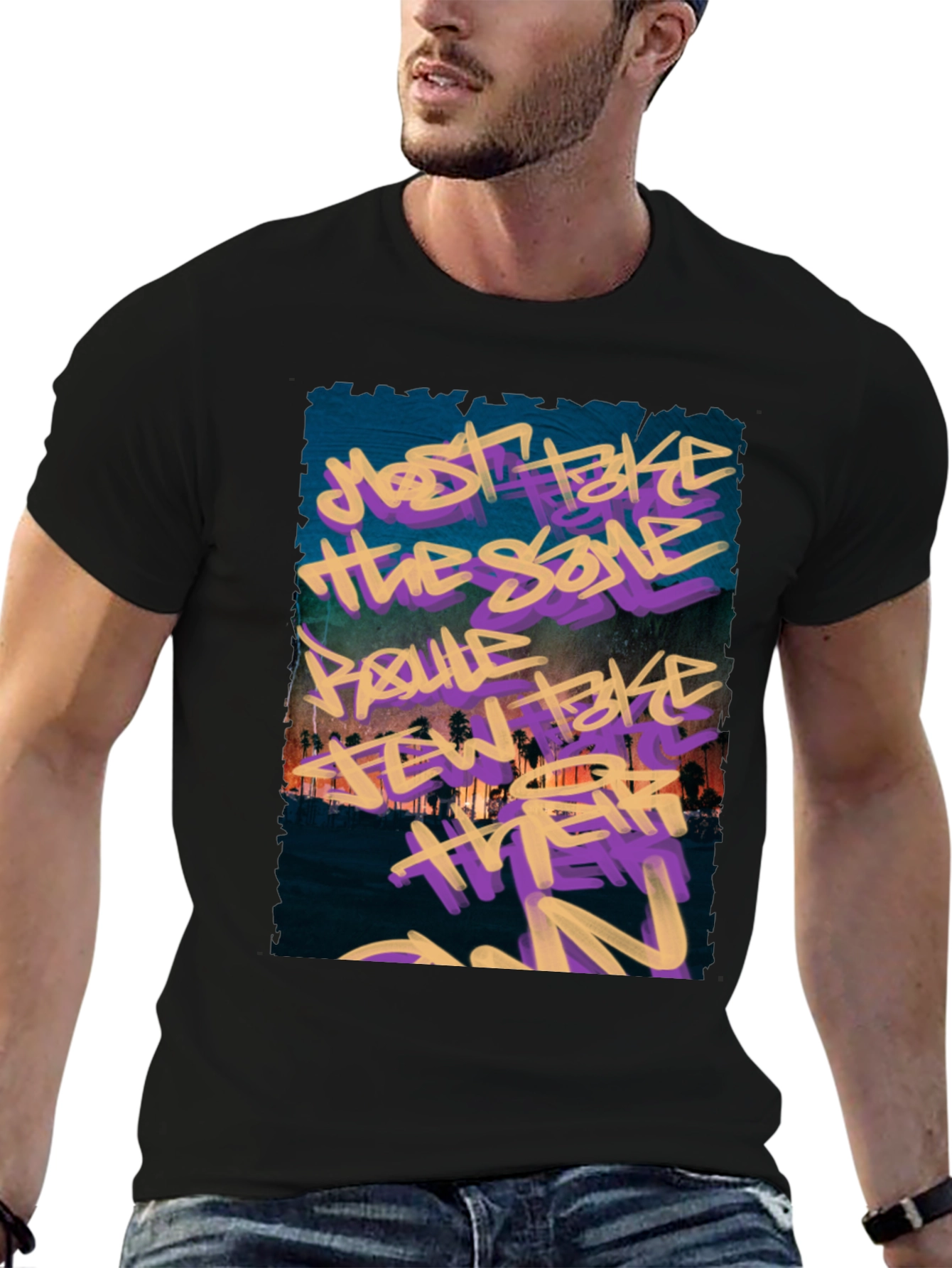 Graffiti Graphic Black Crew Neck T-Shirt