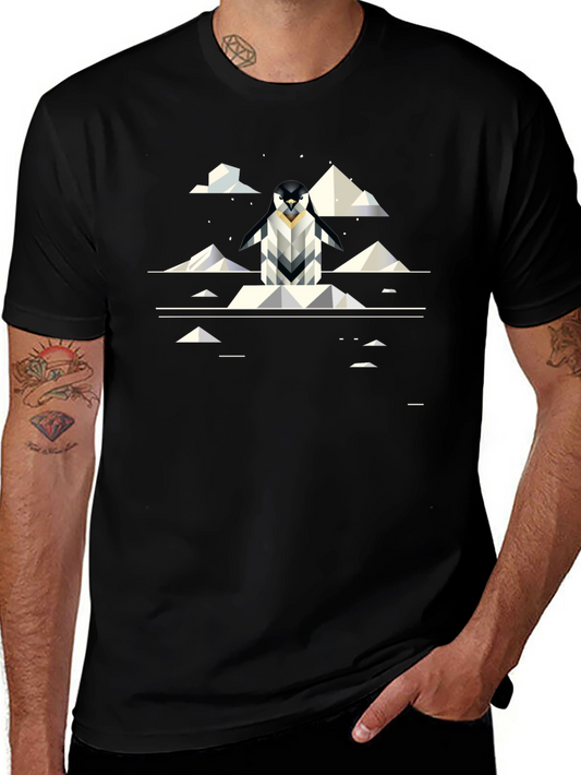 Geometric Penguin Graphic Black T-Shirt