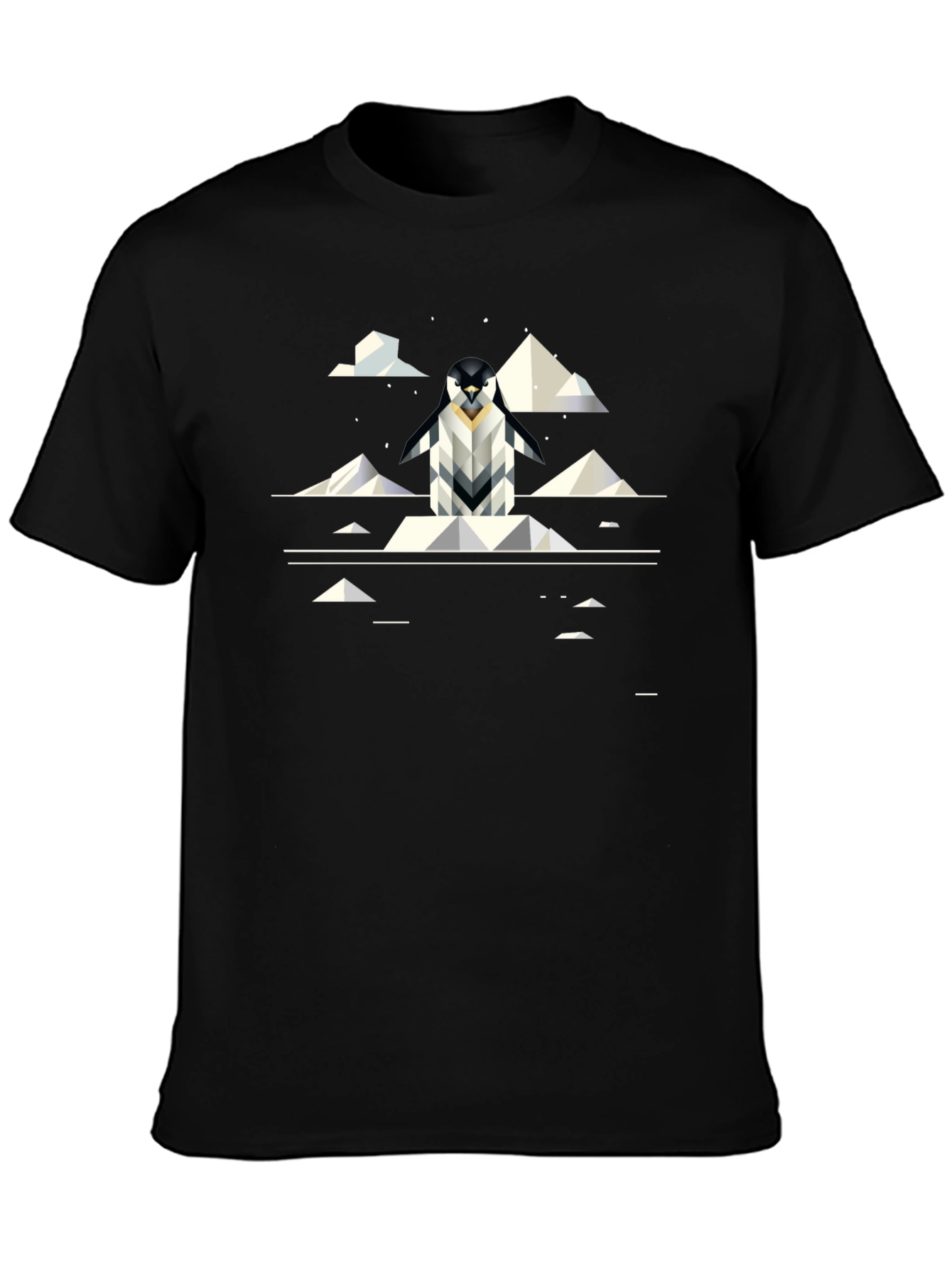 Geometric Penguin Graphic Black T-Shirt
