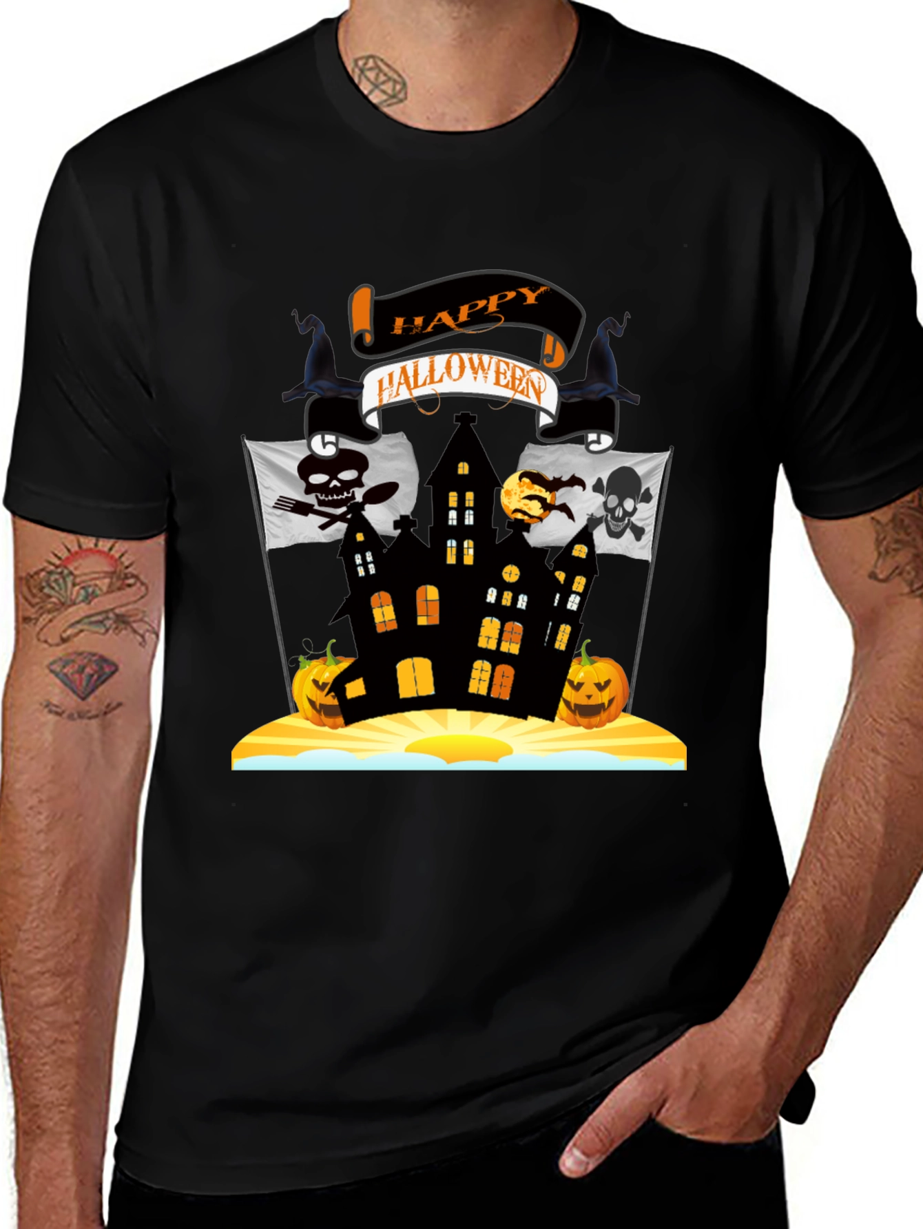 Happy Halloween T-Shirt - Spooky Haunted House Design