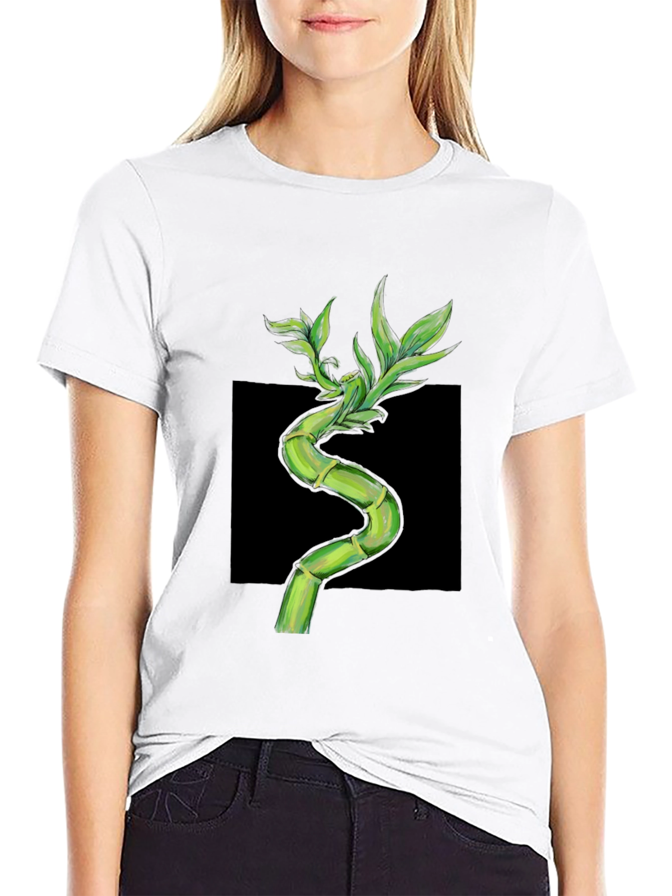 Bamboo Print Black T-Shirt