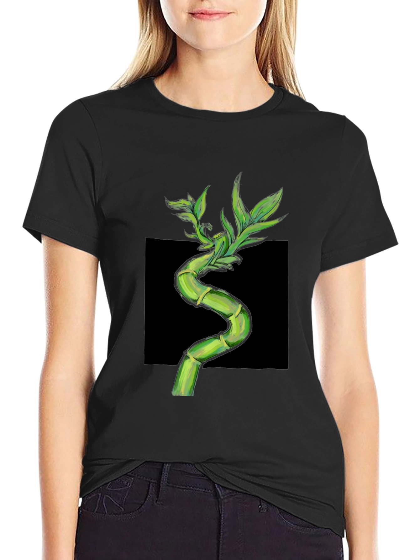 Bamboo Print Black T-Shirt