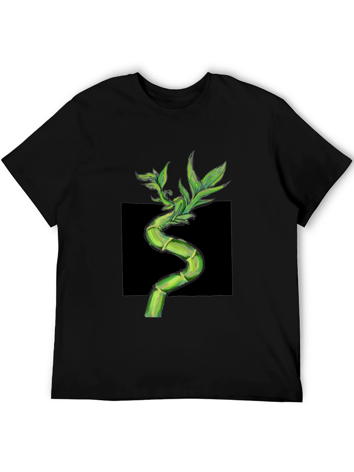 Bamboo Print Black T-Shirt