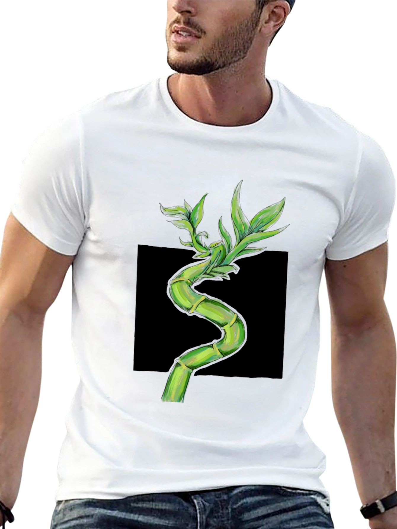Bamboo Print Black T-Shirt
