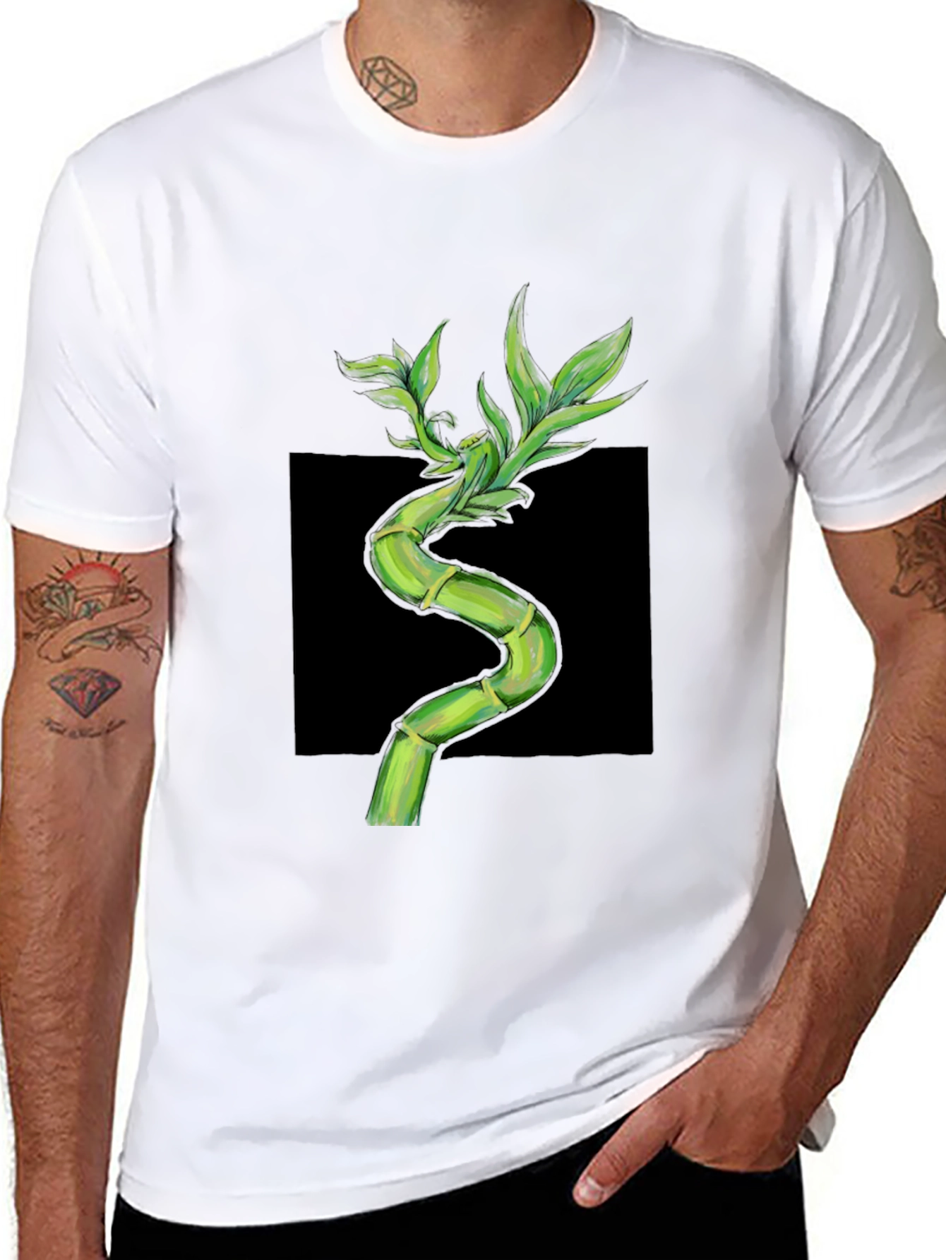 Bamboo Print Black T-Shirt