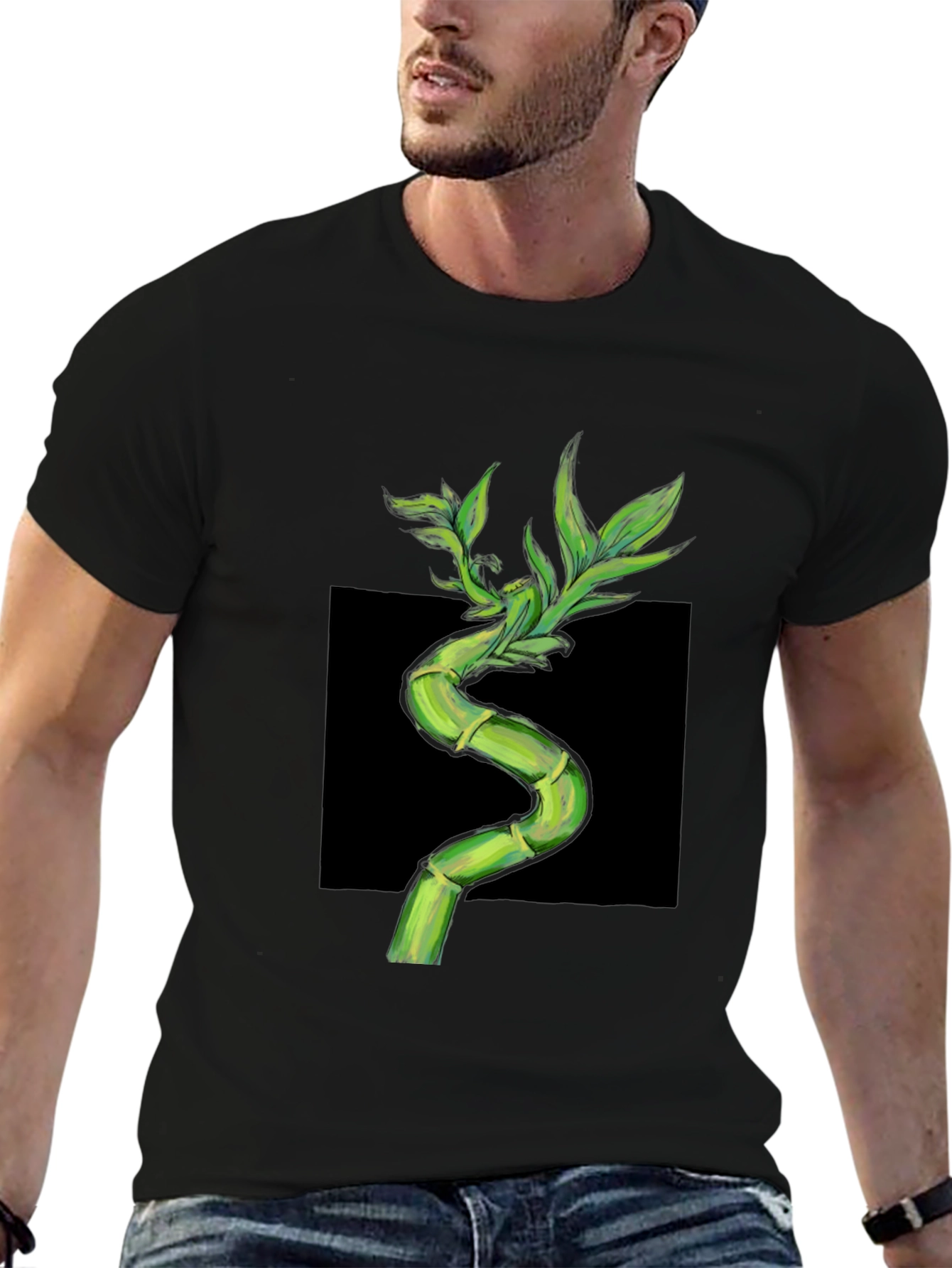 Bamboo Print Black T-Shirt