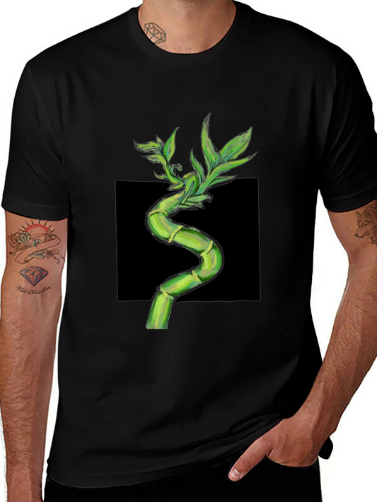 Bamboo Print Black T-Shirt