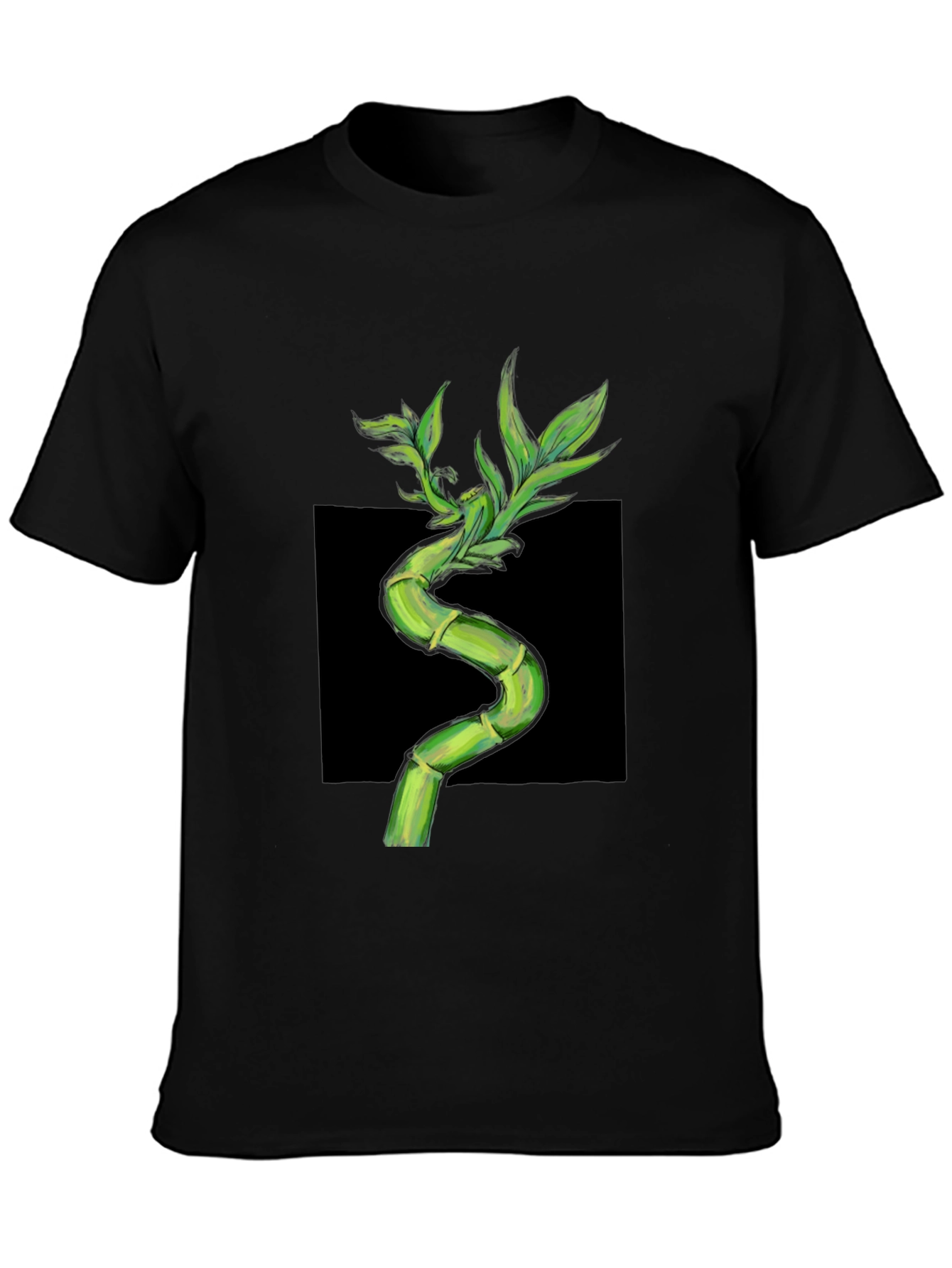 Bamboo Print Black T-Shirt