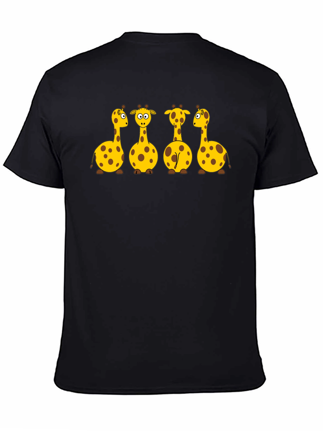 Giraffe Cartoon Graphic Print Black T-Shirt