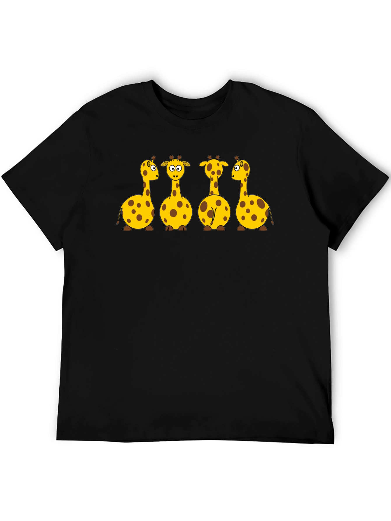 Giraffe Cartoon Graphic Print Black T-Shirt