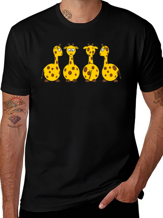 Giraffe Cartoon Graphic Print Black T-Shirt