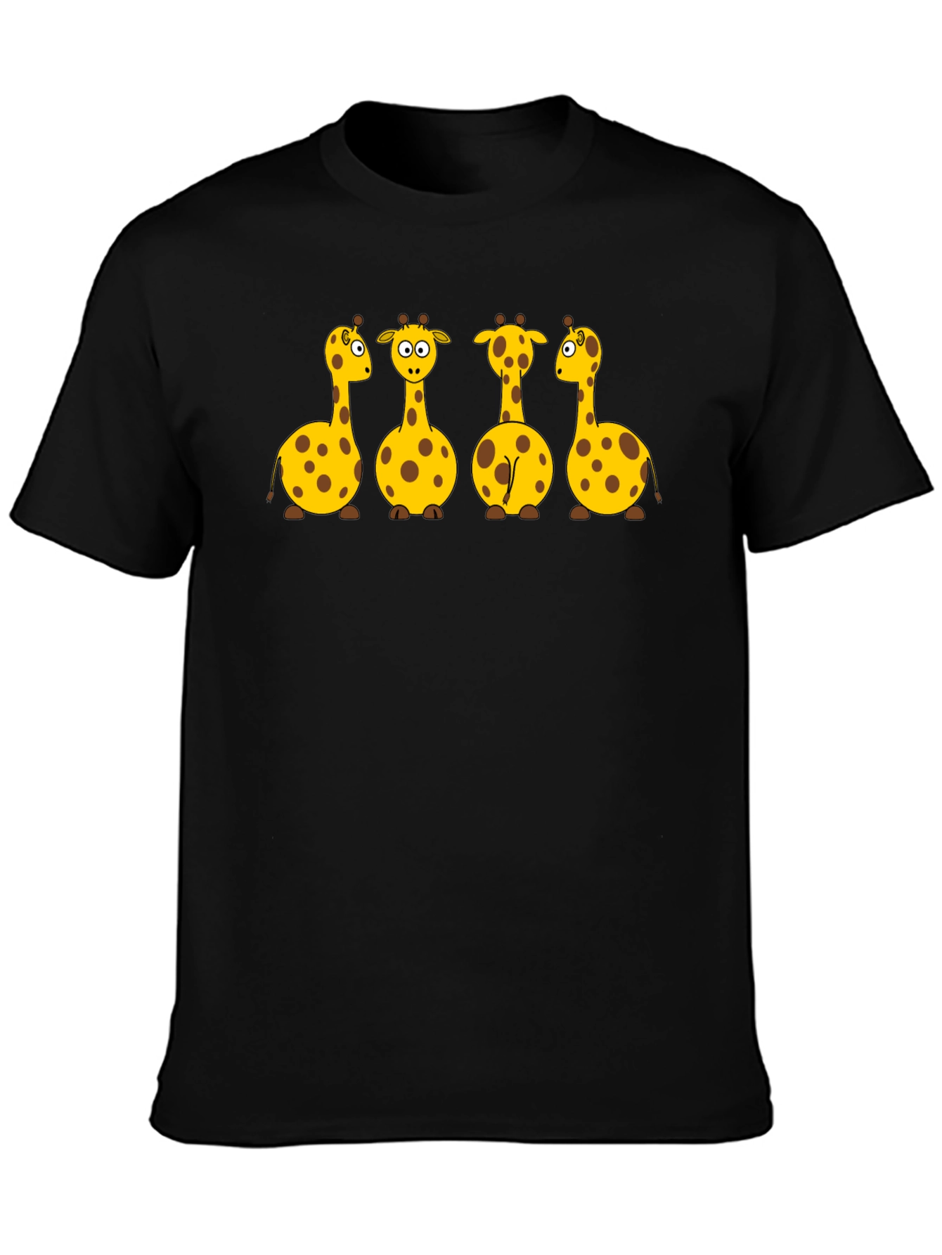Giraffe Cartoon Graphic Print Black T-Shirt