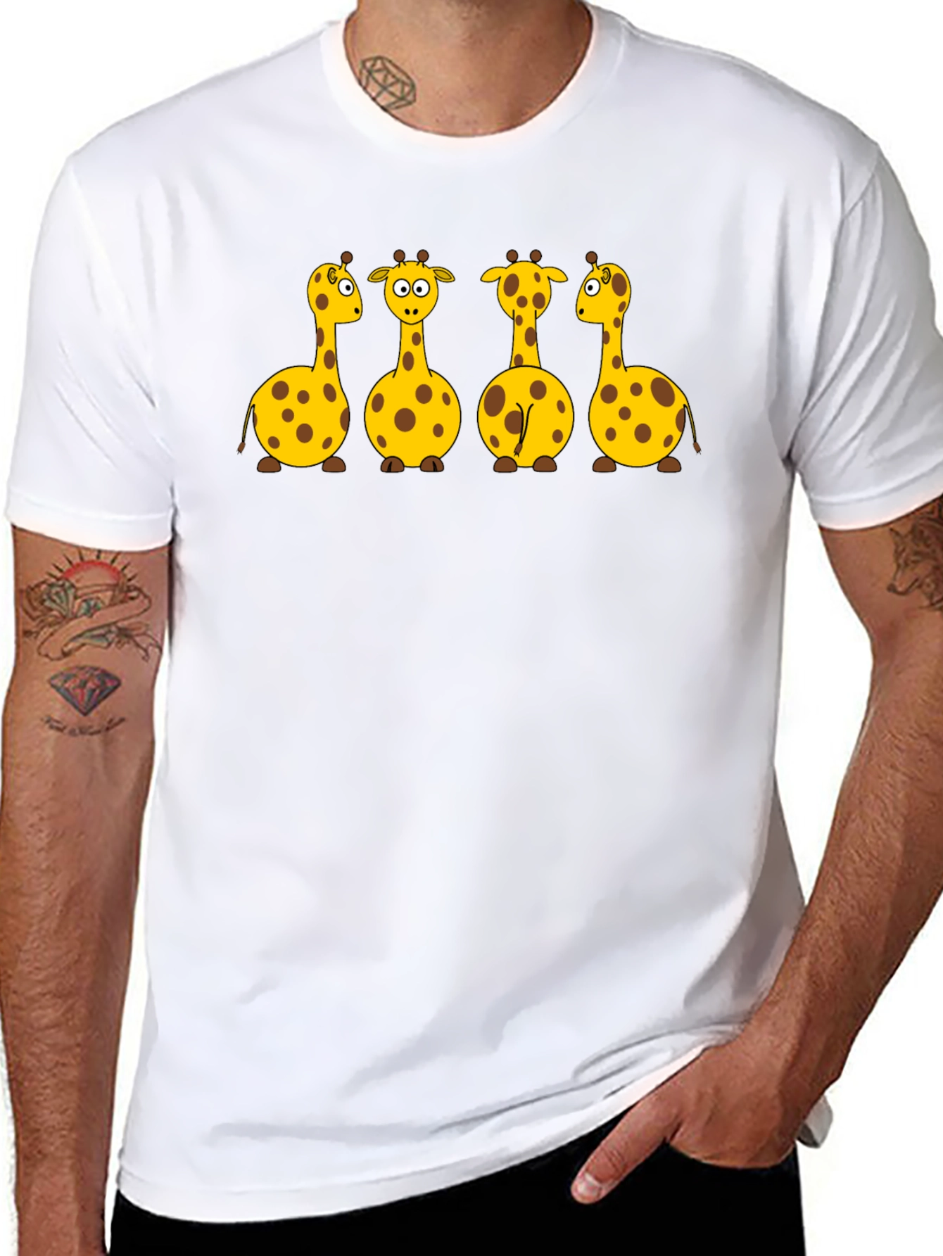 Giraffe Cartoon Graphic Print Black T-Shirt