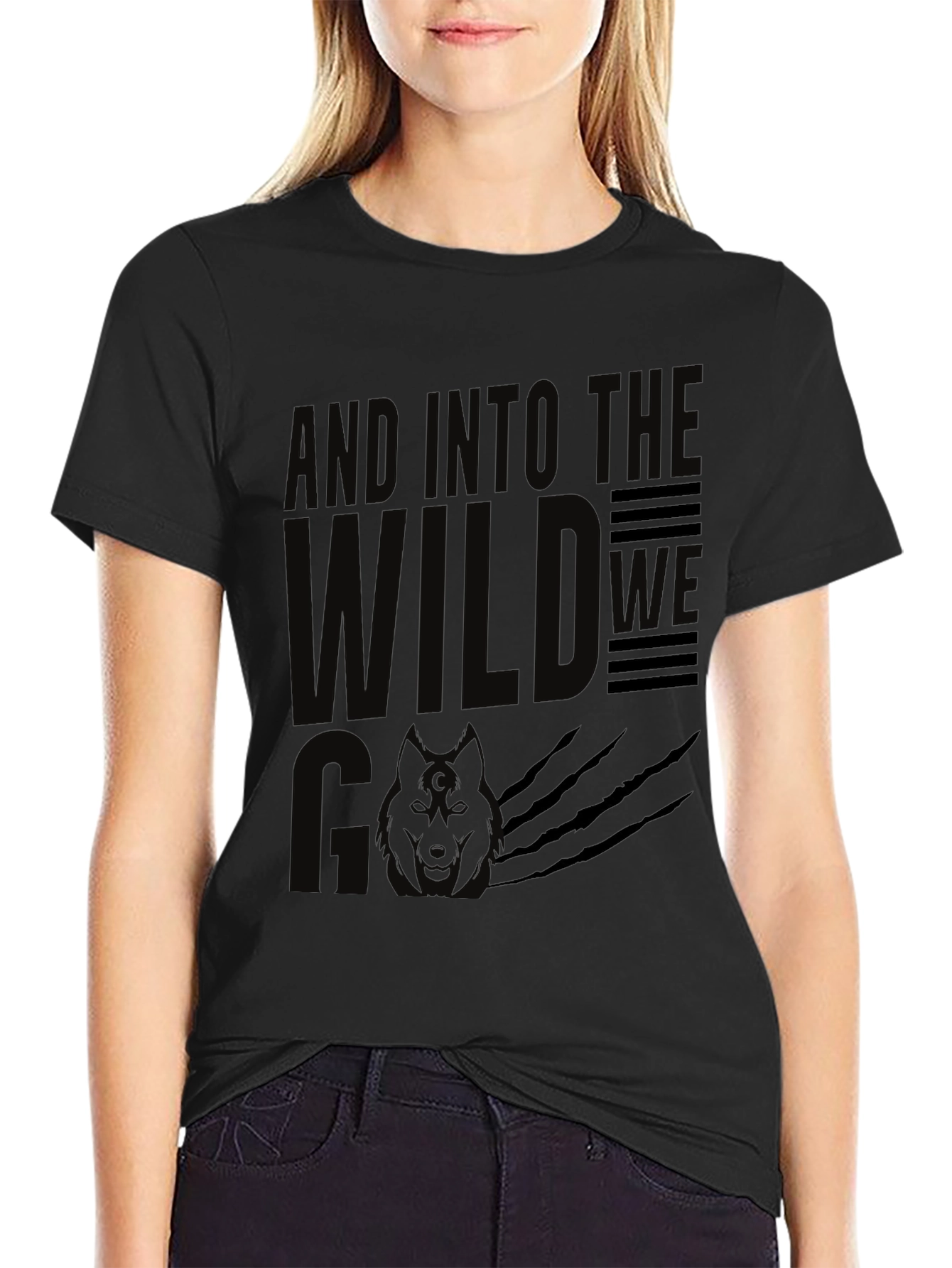 And Into the Wild T-Shirt - Black Wolf Design