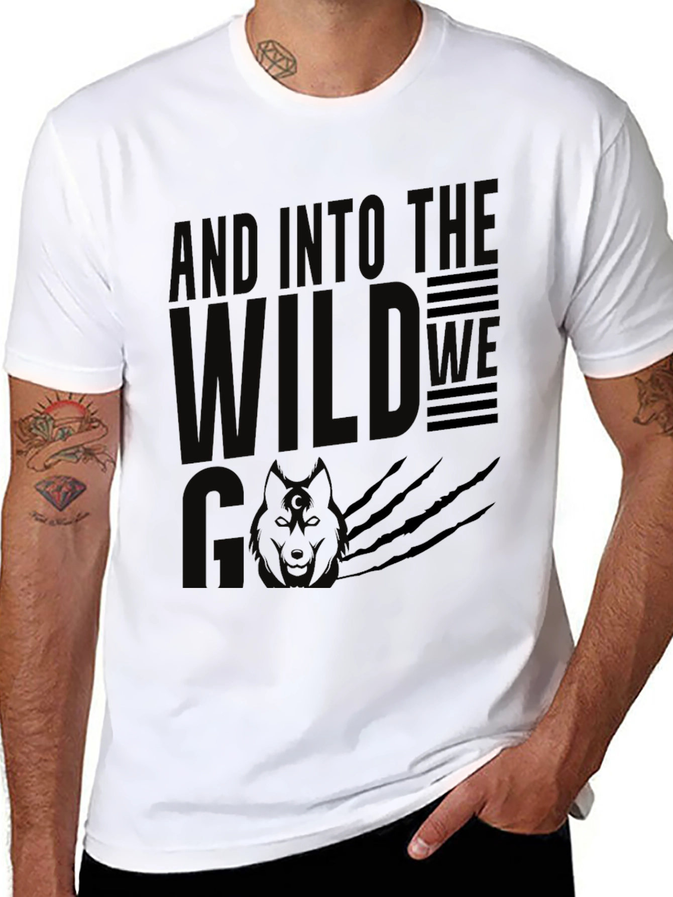 And Into the Wild T-Shirt - Black Wolf Design