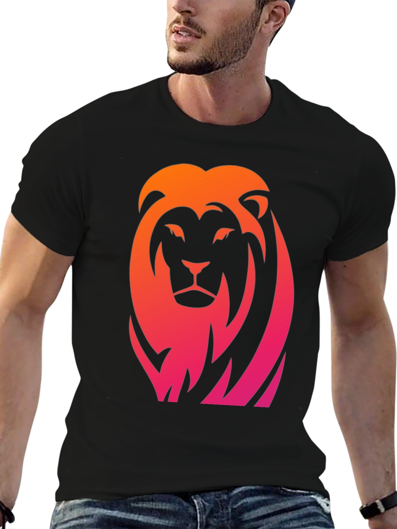 Gradient Lion Graphic Black Tee