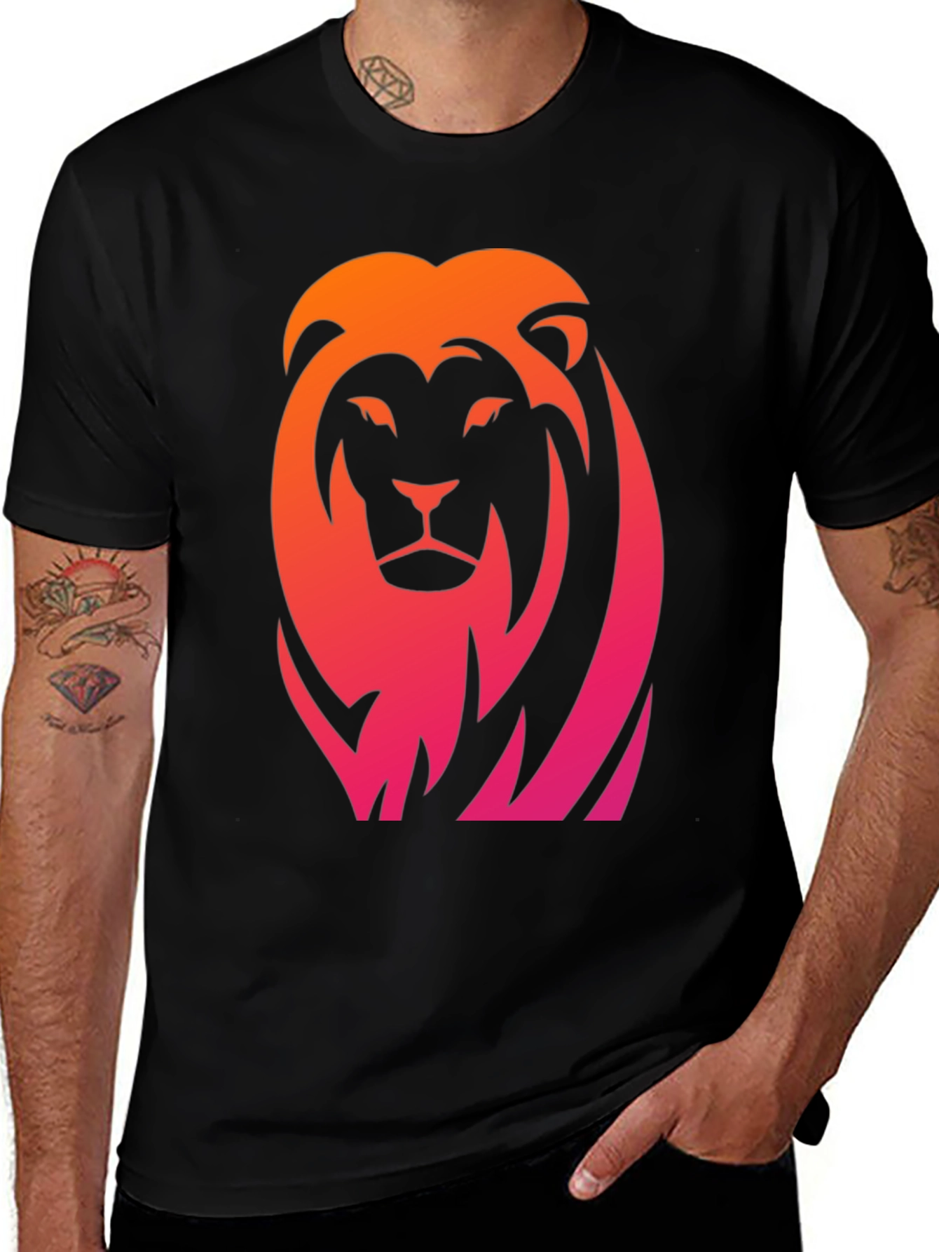 Gradient Lion Graphic Black Tee