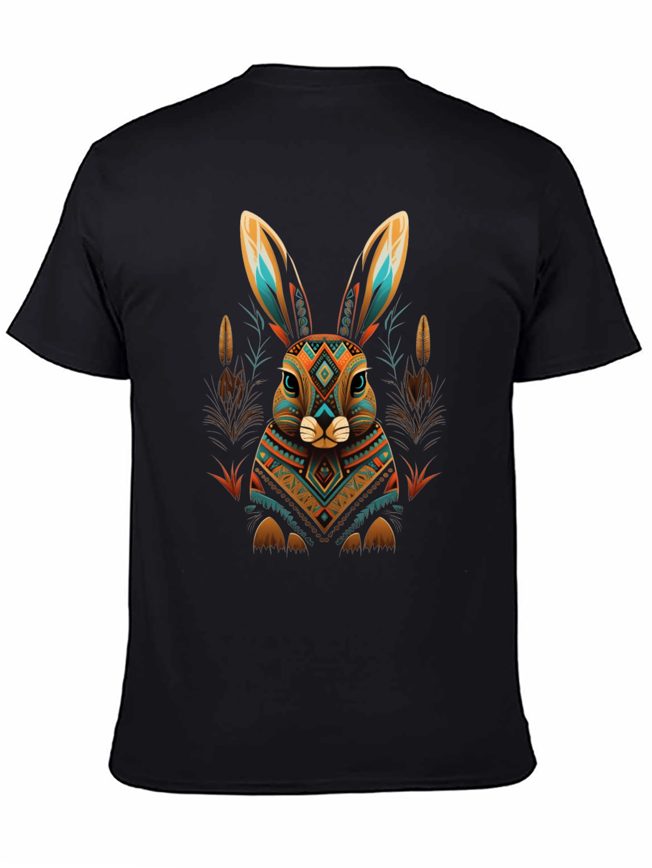 Aztec Rabbit Graphic Tee - Black Cotton Blend