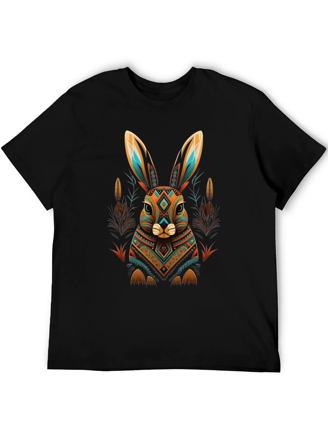 Aztec Rabbit Graphic Tee - Black Cotton Blend