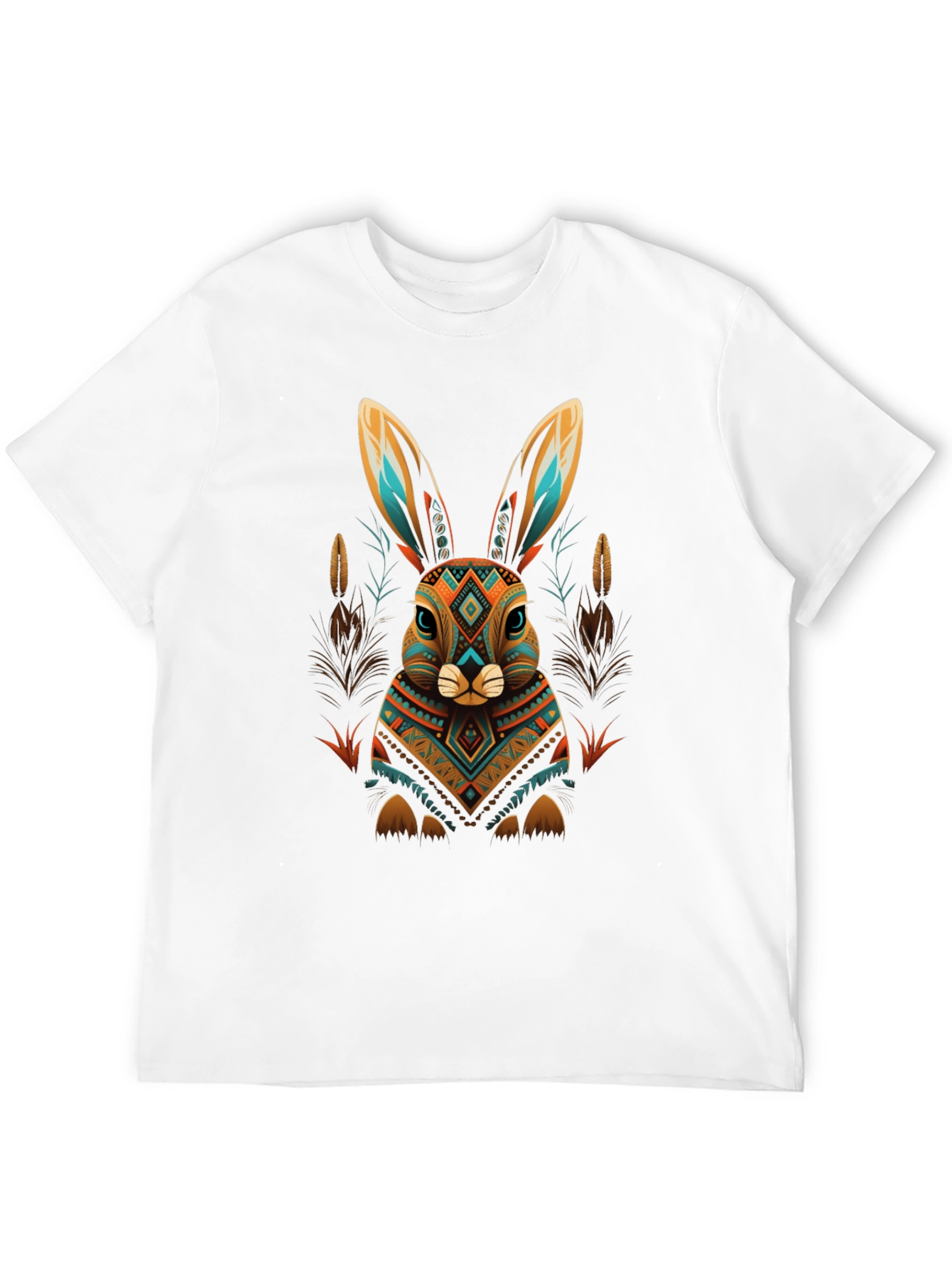 Aztec Rabbit Graphic Tee - Black Cotton Blend
