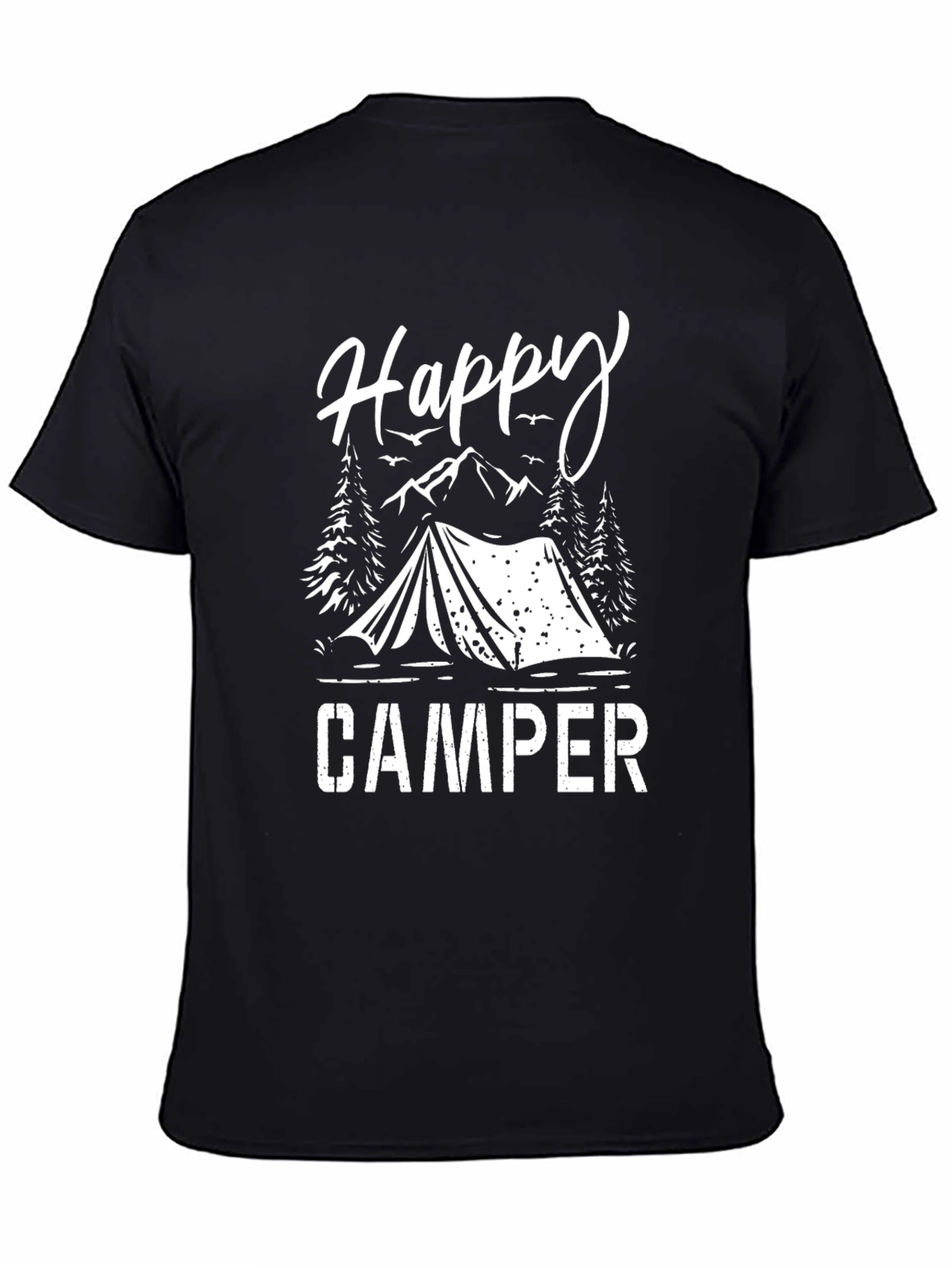 Happy Camper Graphic Tee - Black Cotton Camping Shirt
