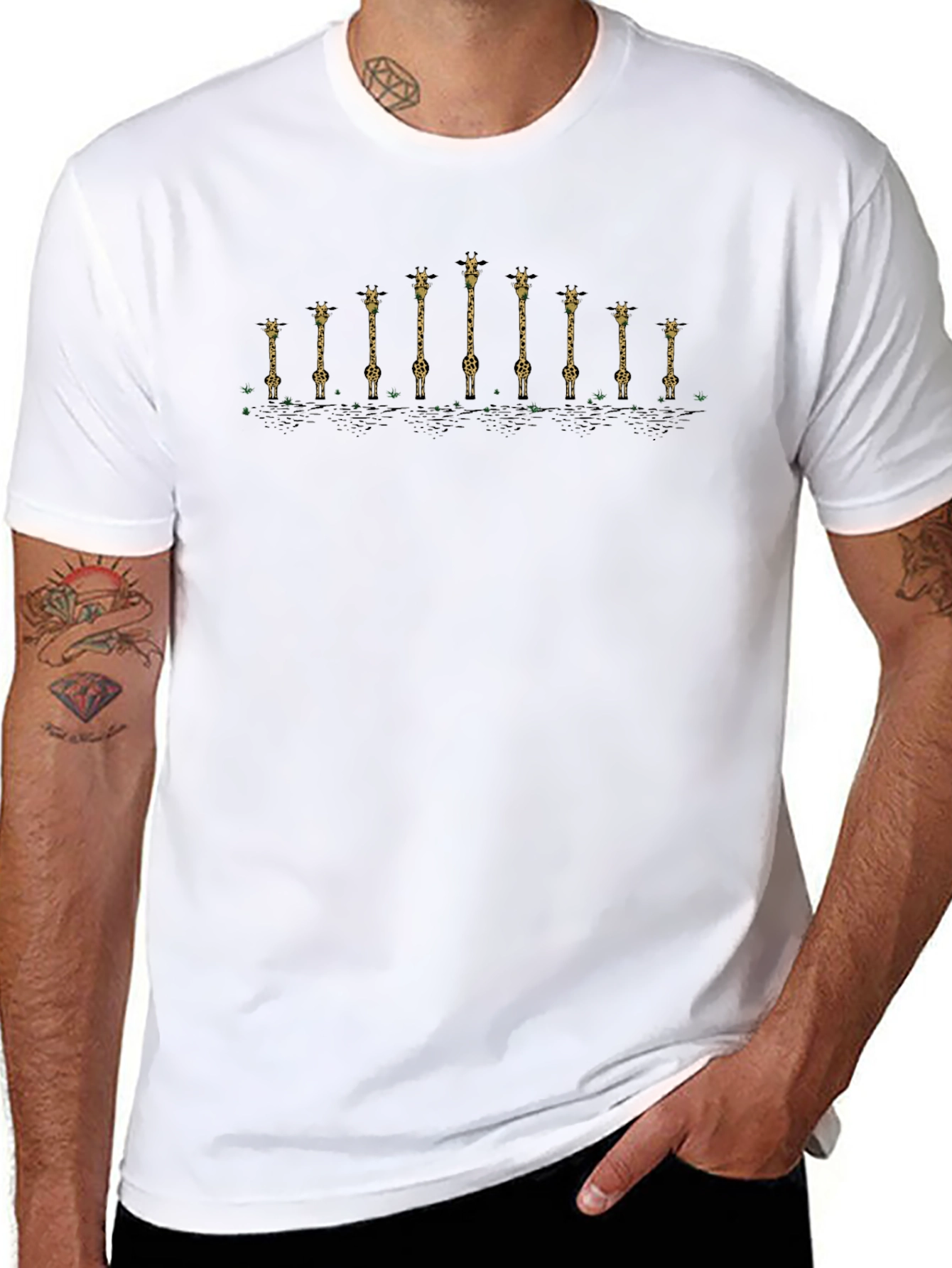 Giraffe Lineup Tee - Unique Graphic Print Black T-Shirt