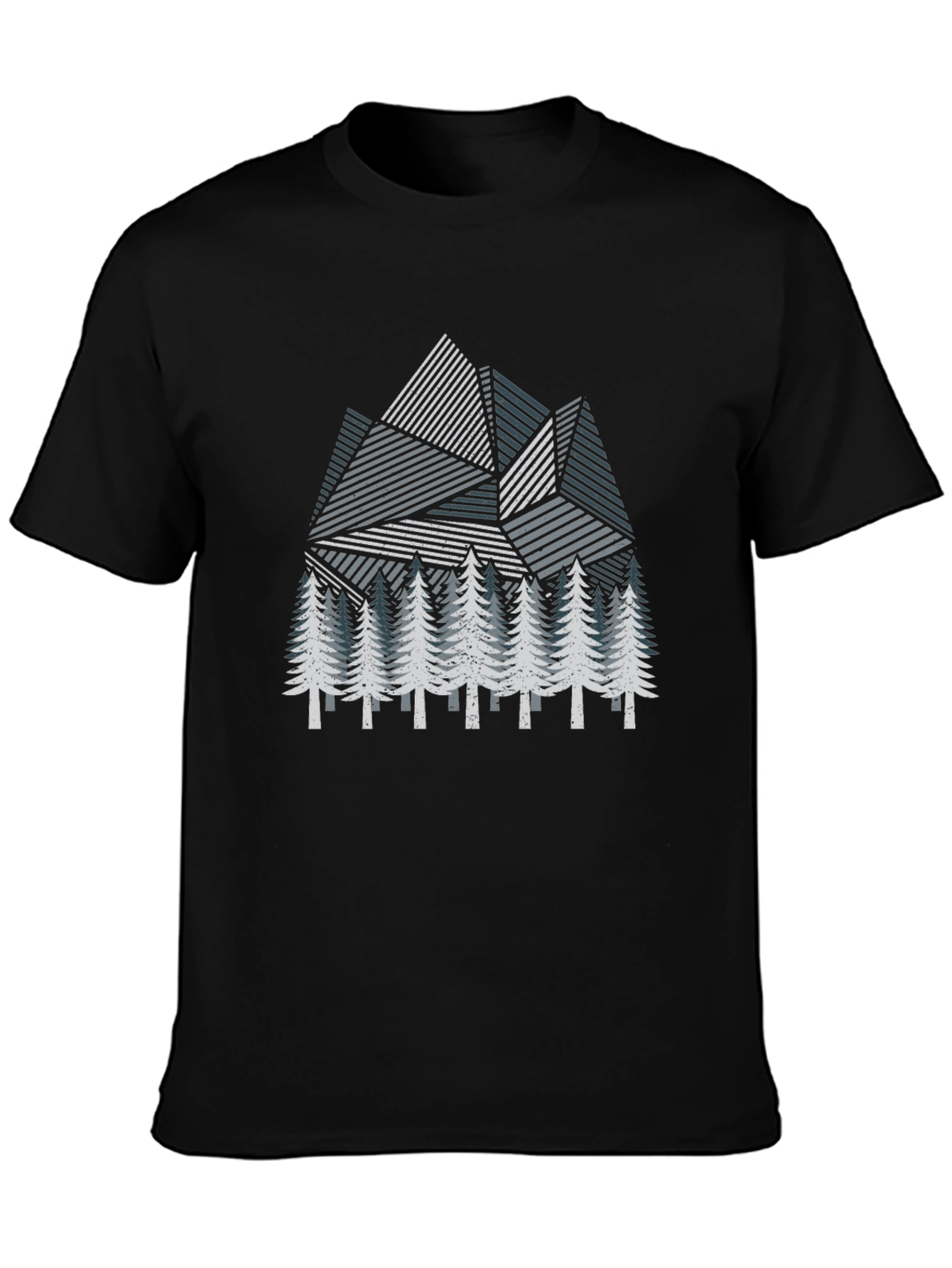 Geometric Mountain & Pine Tree Graphic T-Shirt