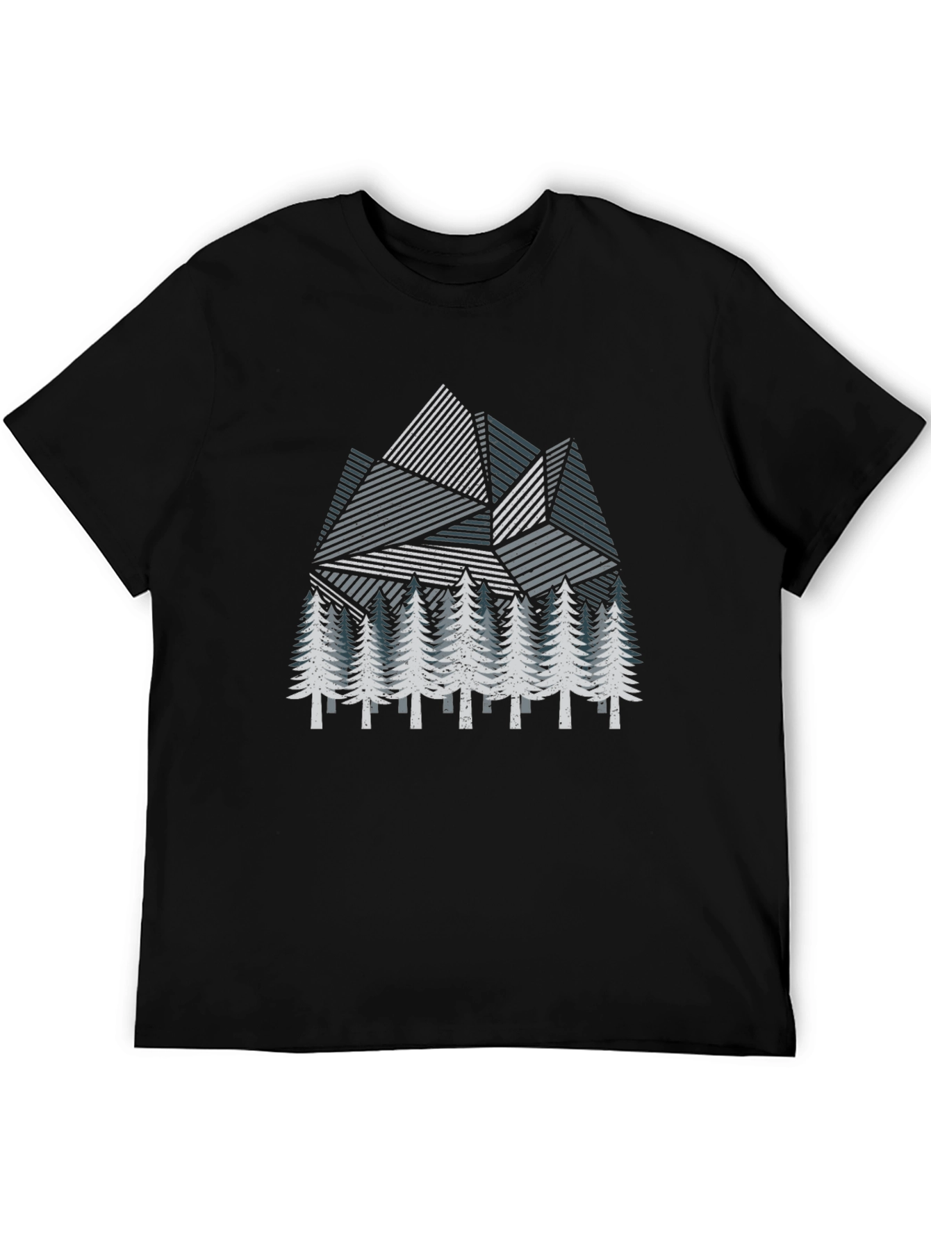 Geometric Mountain & Pine Tree Graphic T-Shirt