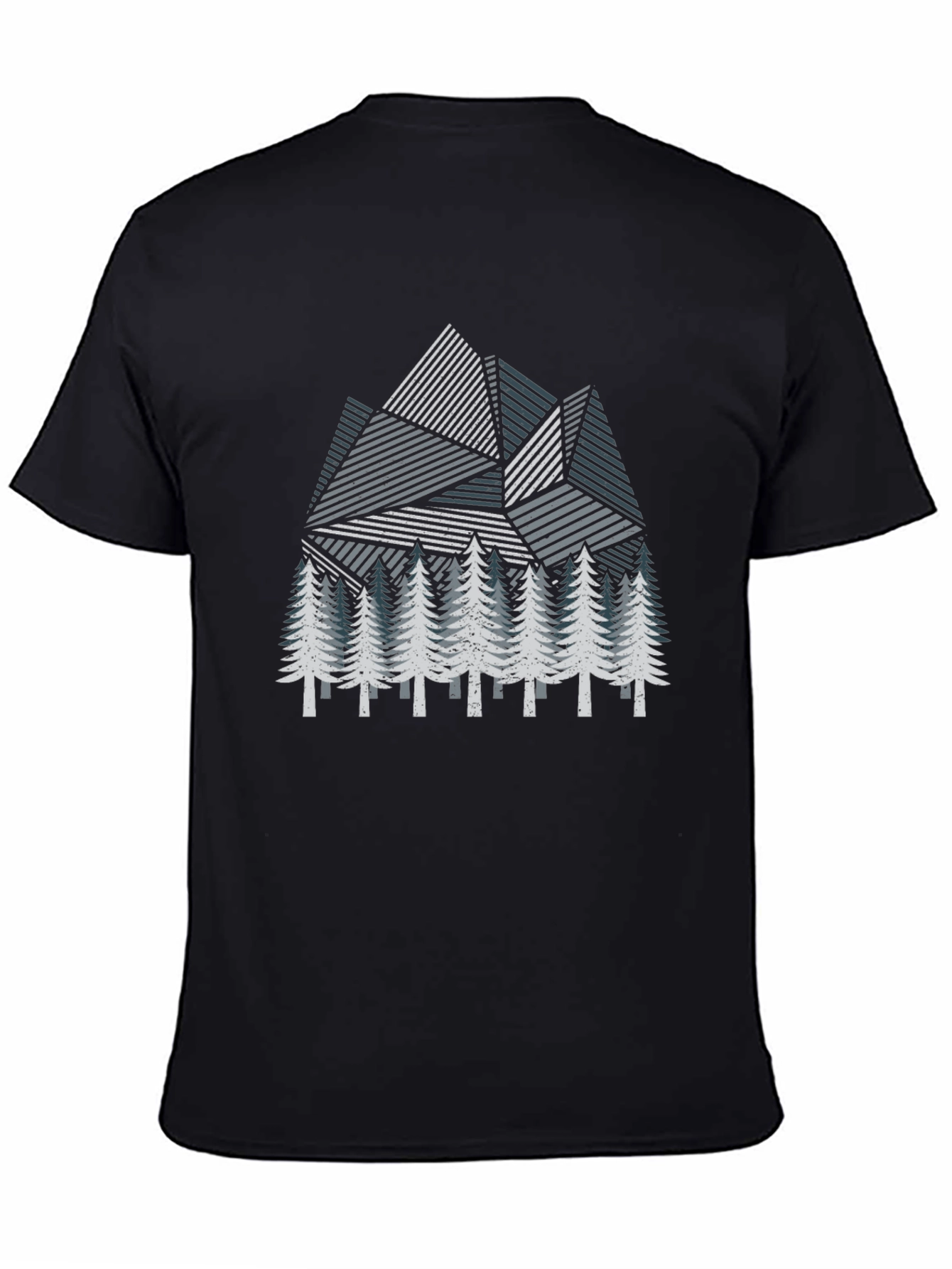 Geometric Mountain & Pine Tree Graphic T-Shirt