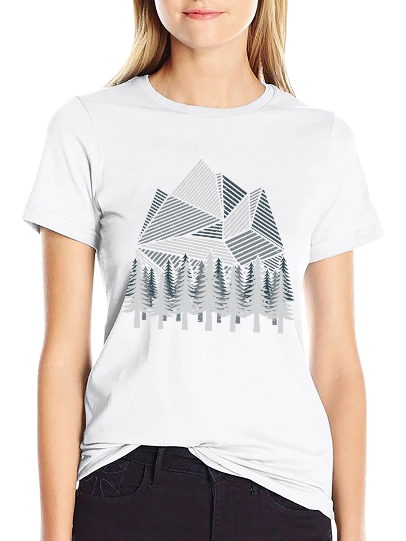 Geometric Mountain & Pine Tree Graphic T-Shirt