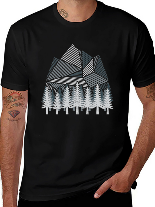 Geometric Mountain & Pine Tree Graphic T-Shirt