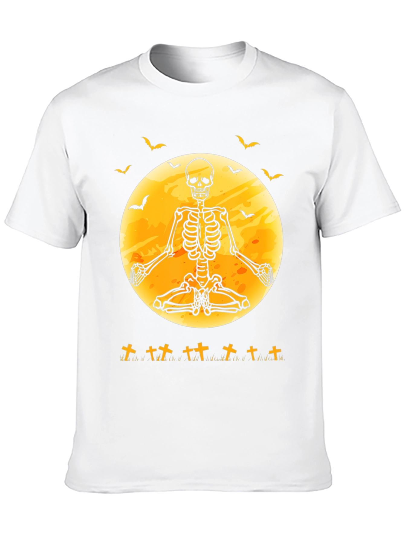 Halloween Skeleton Yoga Moon Black T-Shirt