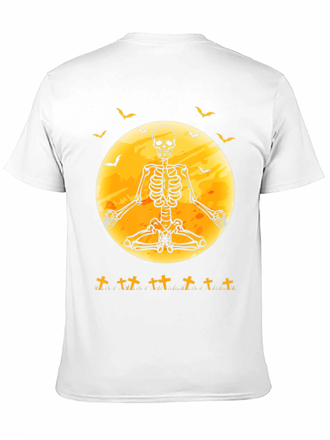 Halloween Skeleton Yoga Moon Black T-Shirt