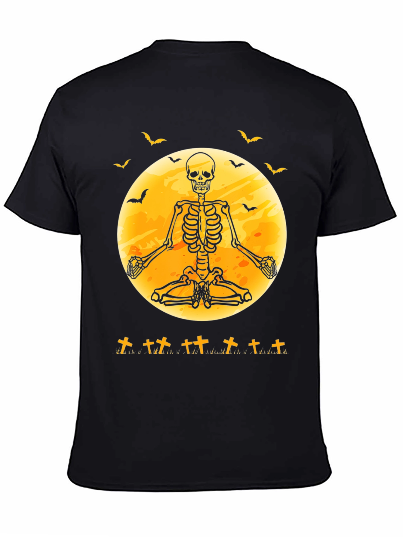 Halloween Skeleton Yoga Moon Black T-Shirt