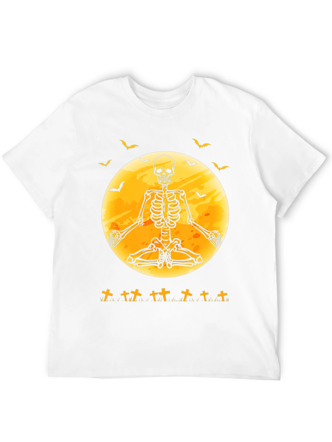 Halloween Skeleton Yoga Moon Black T-Shirt