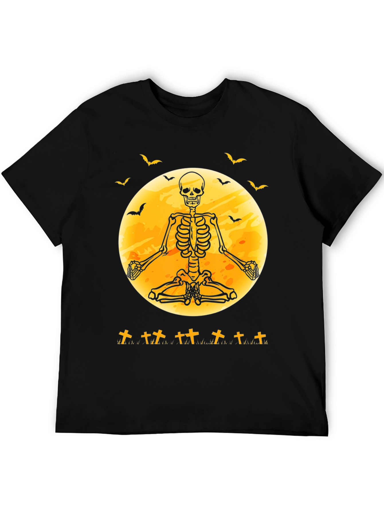 Halloween Skeleton Yoga Moon Black T-Shirt