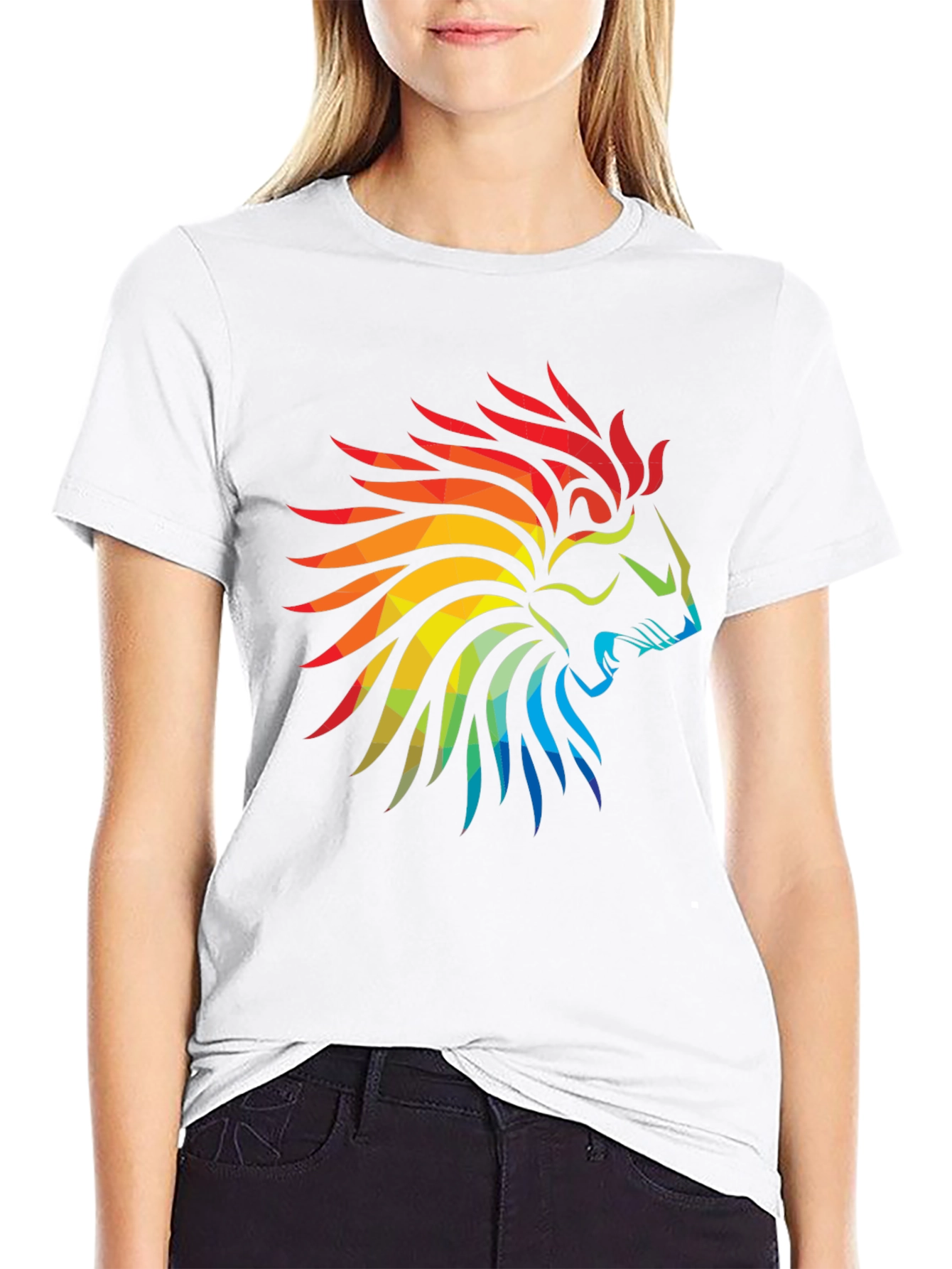 Geometric Lion Head Graphic Black T-Shirt