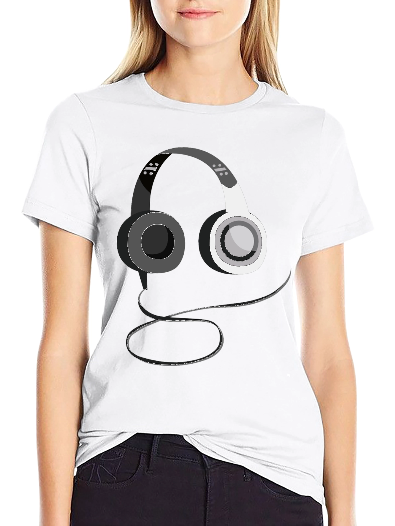 Headphone Graphic Print Black T-Shirt