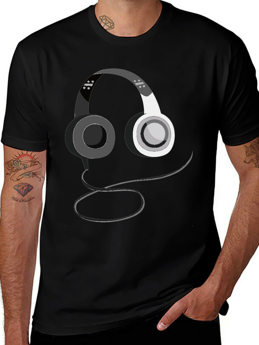 Headphone Graphic Print Black T-Shirt