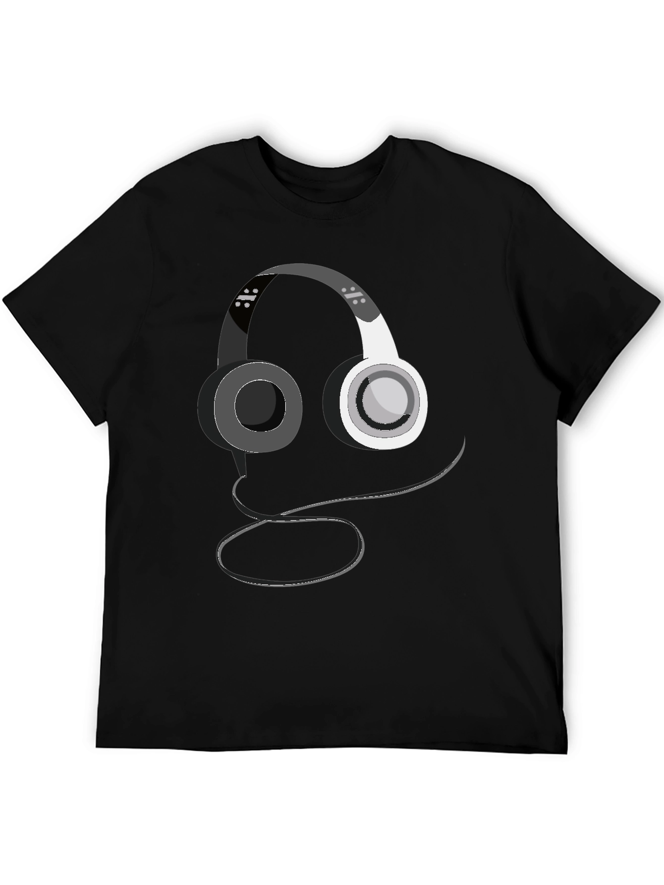 Headphone Graphic Print Black T-Shirt