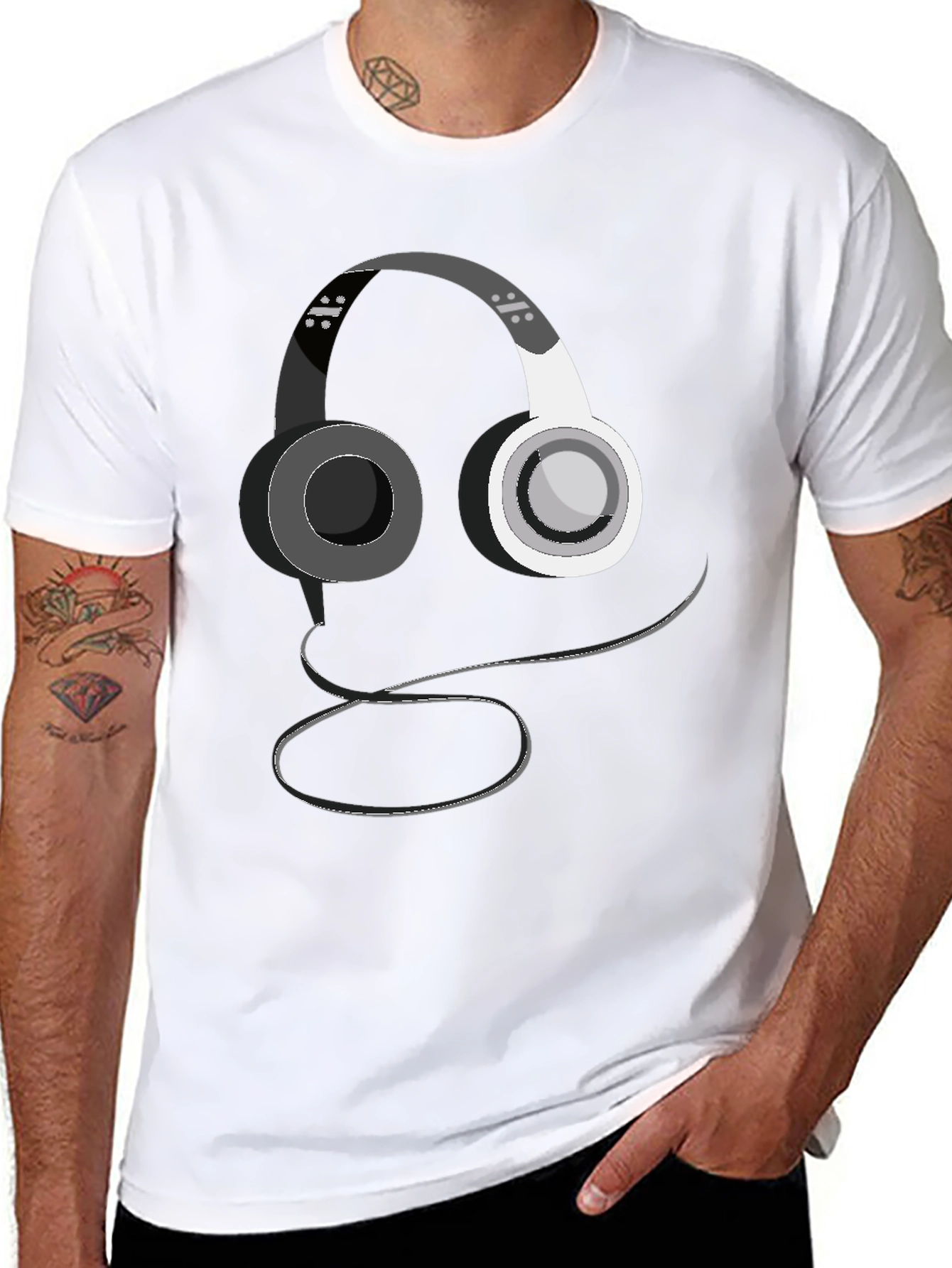 Headphone Graphic Print Black T-Shirt