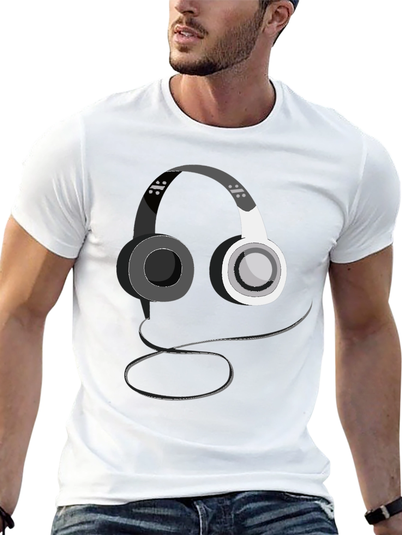 Headphone Graphic Print Black T-Shirt