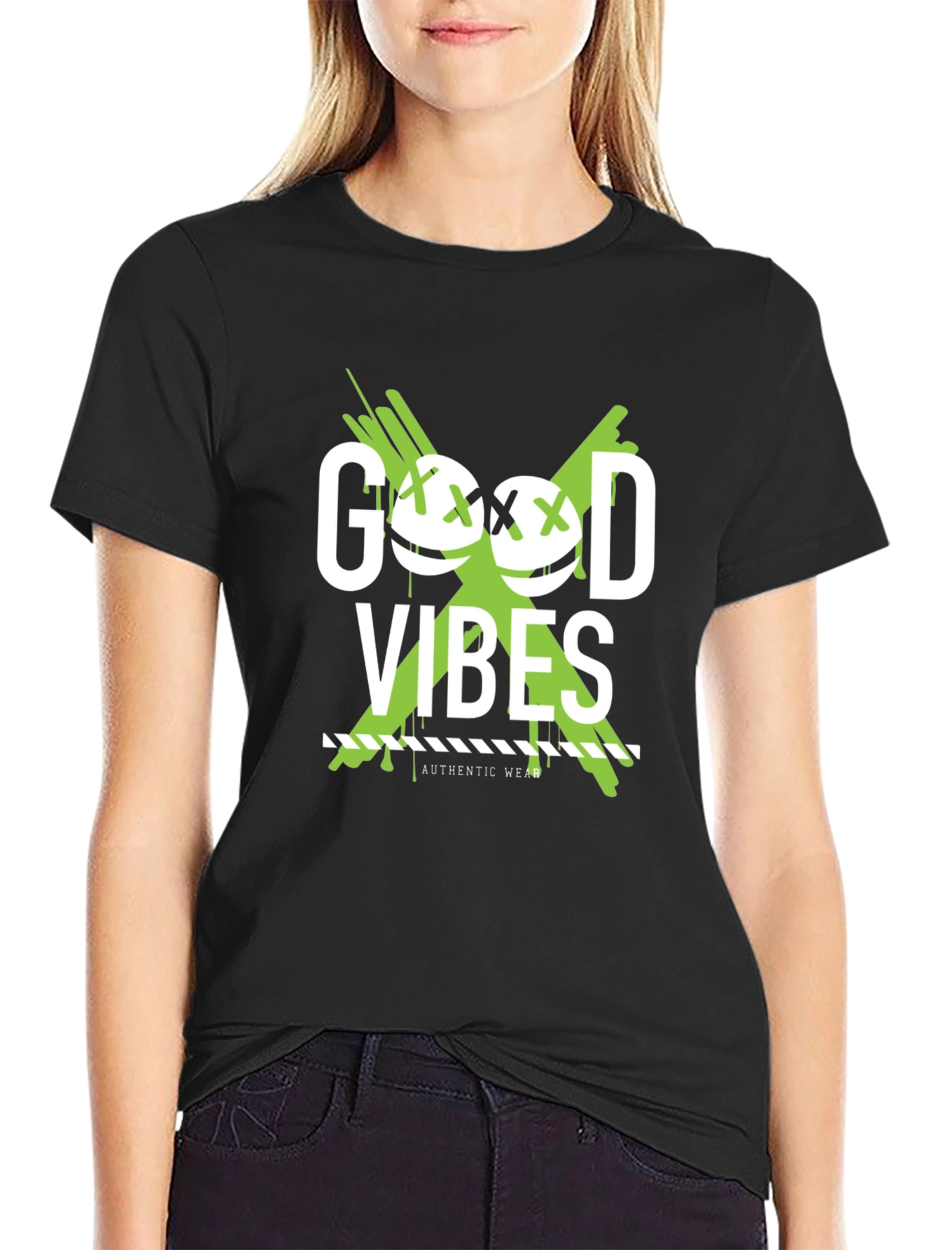 Good Vibes Graphic Tee - Black Cotton T-Shirt