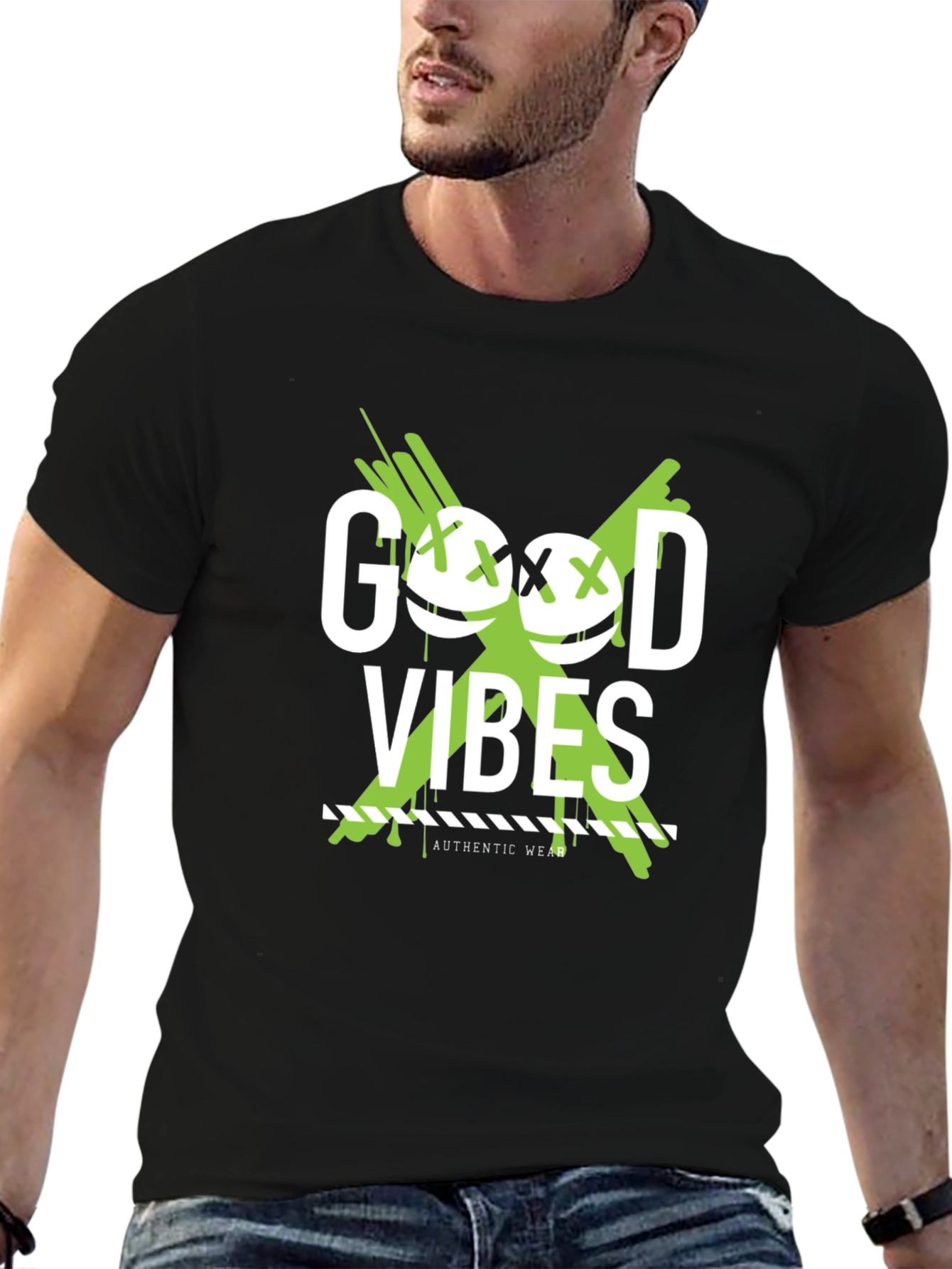 Good Vibes Graphic Tee - Black Cotton T-Shirt