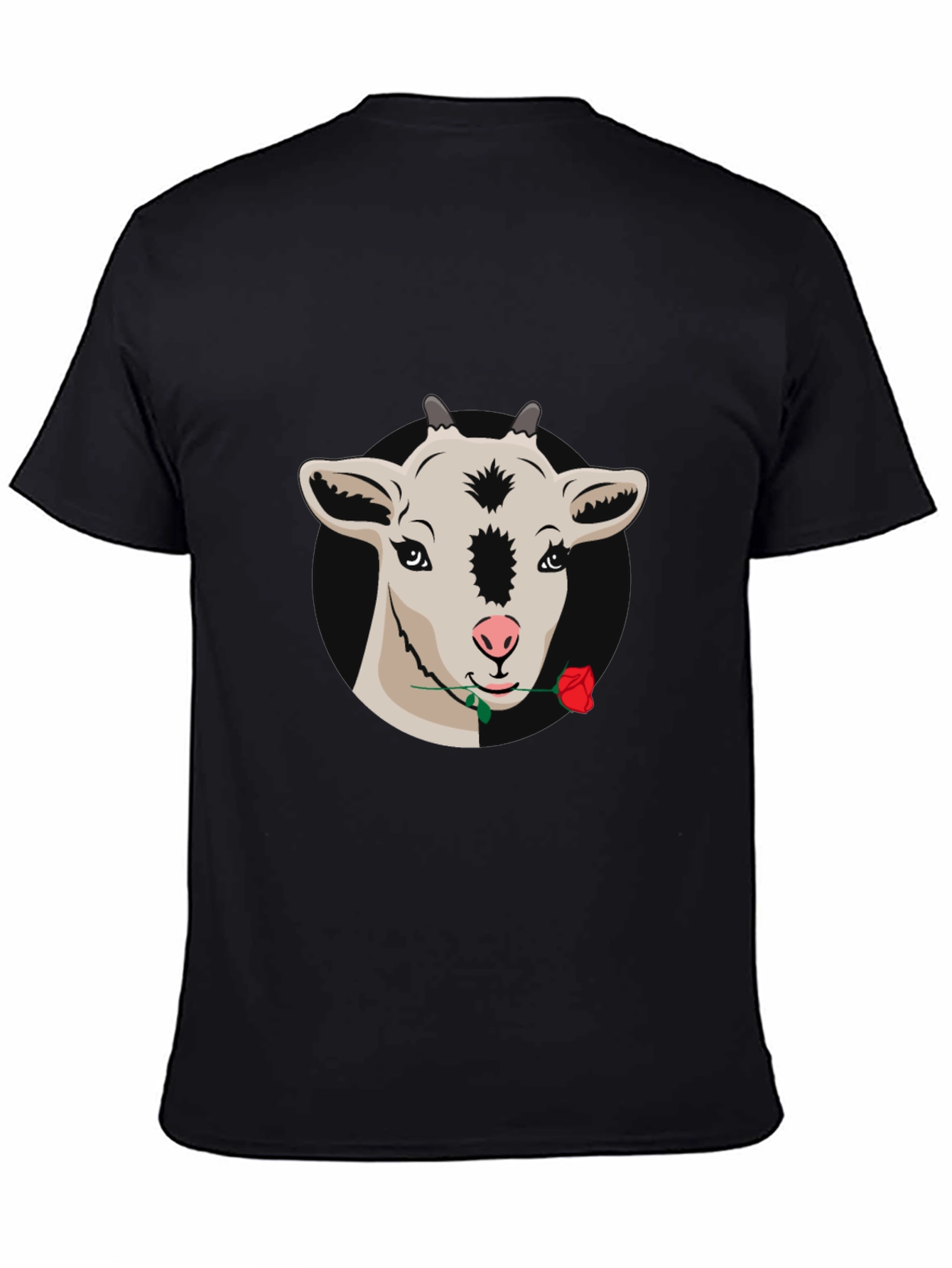 Goat with Rose Graphic Tee - Black Casual T-Shirt