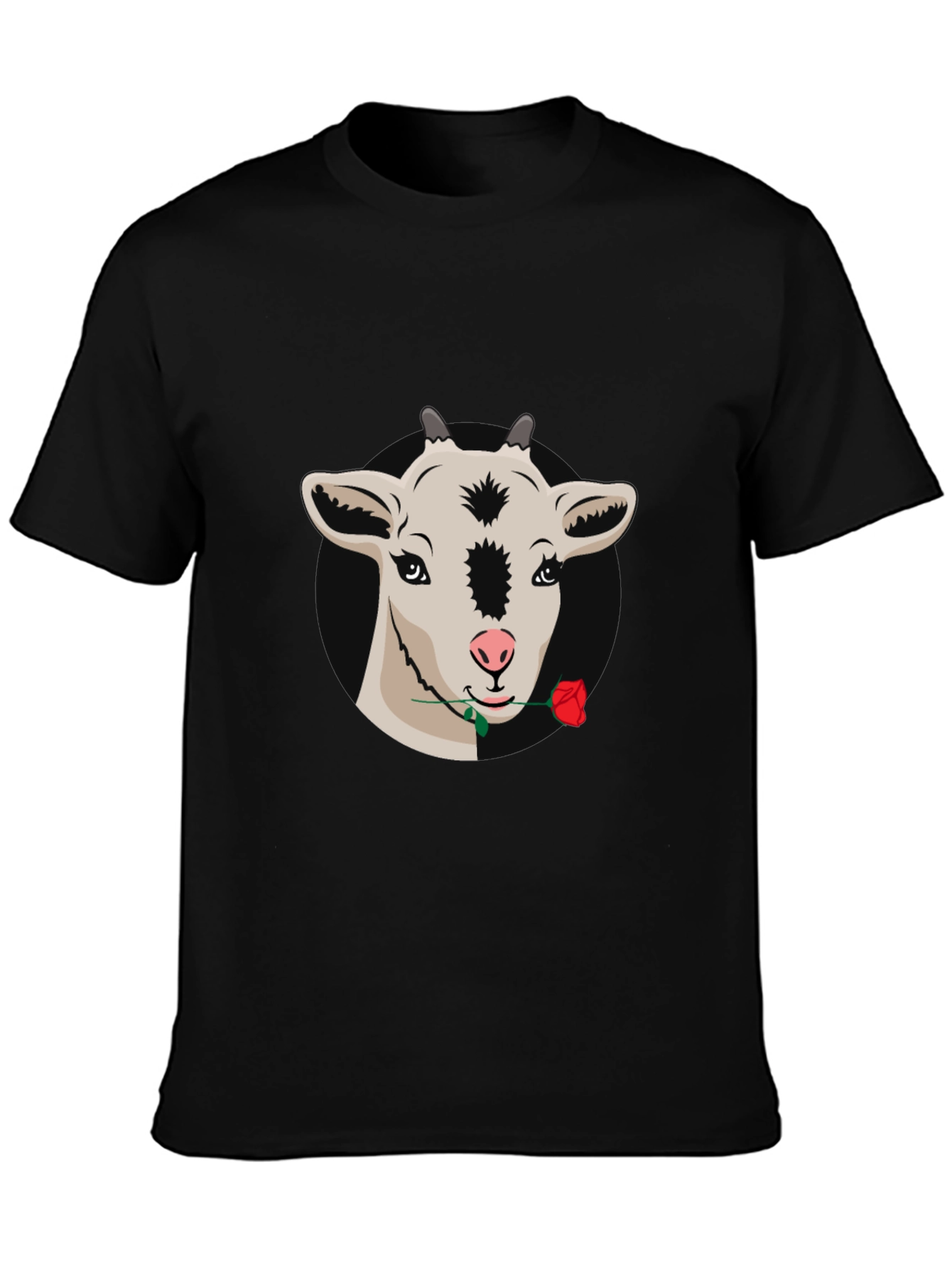 Goat with Rose Graphic Tee - Black Casual T-Shirt