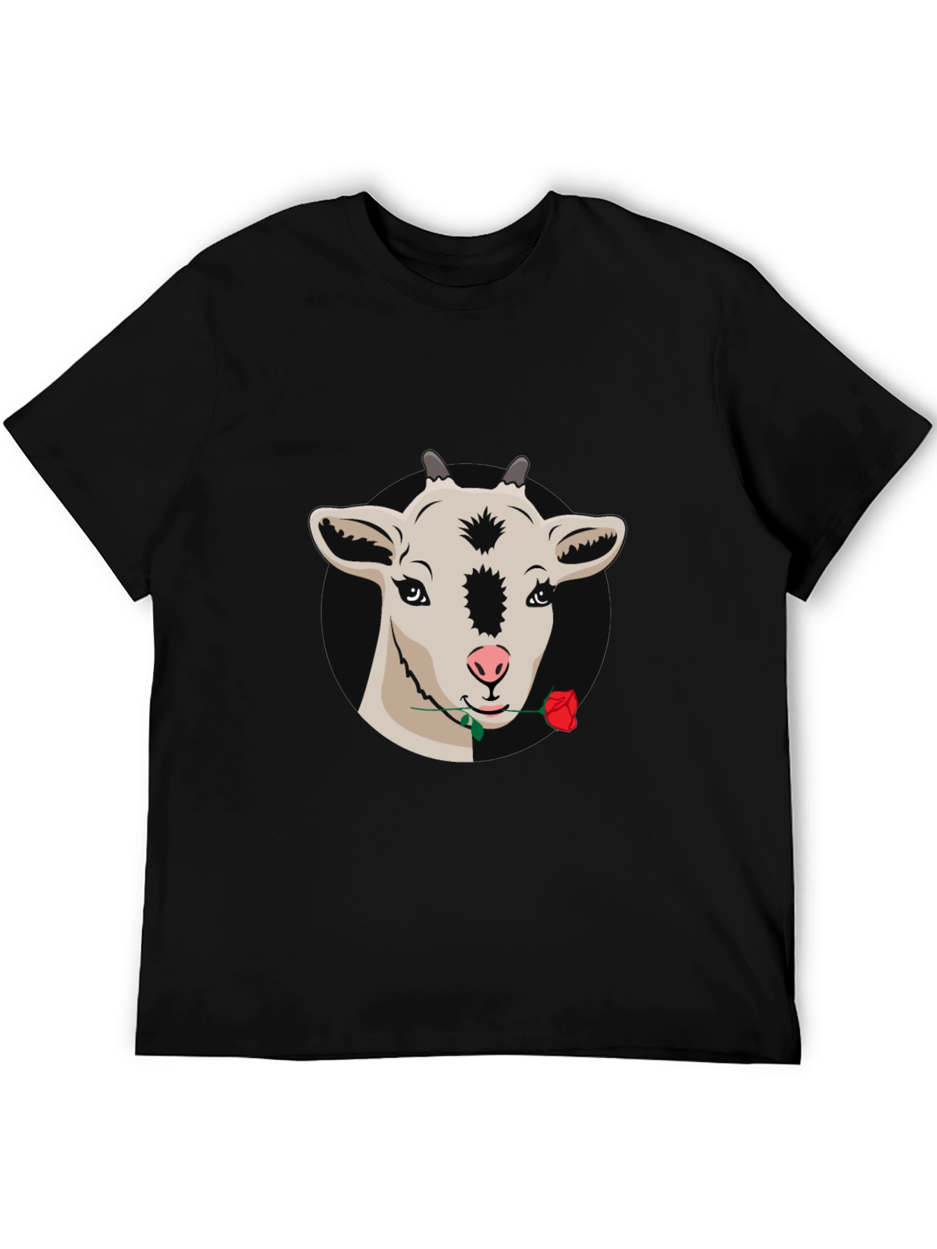 Goat with Rose Graphic Tee - Black Casual T-Shirt