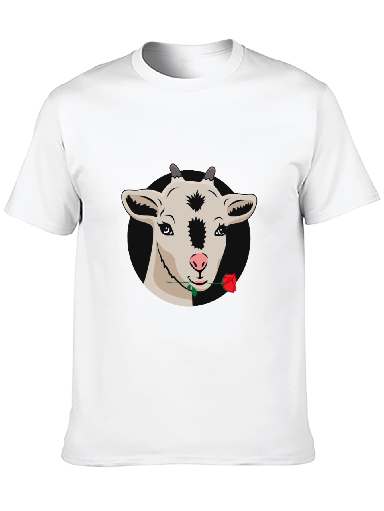 Goat with Rose Graphic Tee - Black Casual T-Shirt
