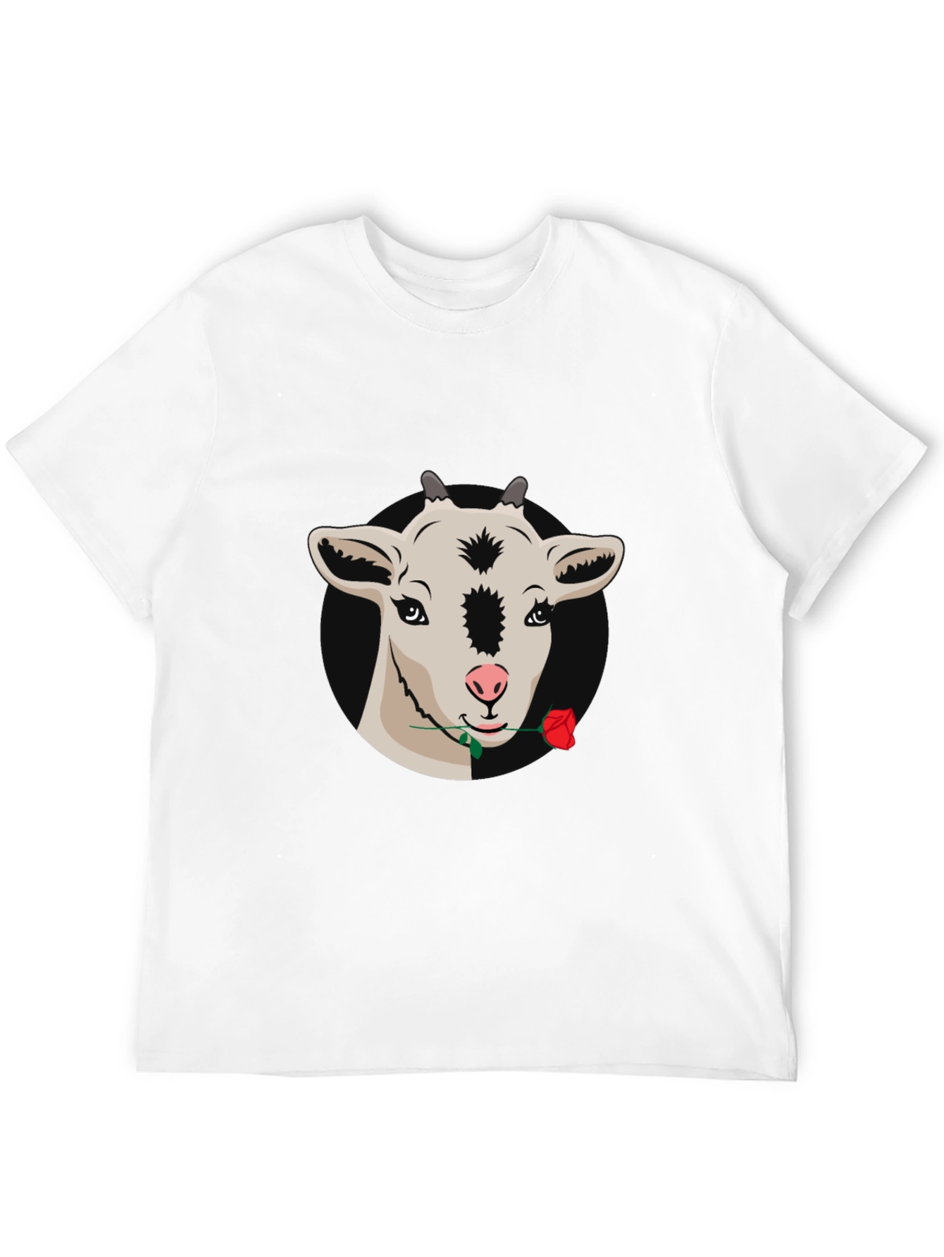 Goat with Rose Graphic Tee - Black Casual T-Shirt